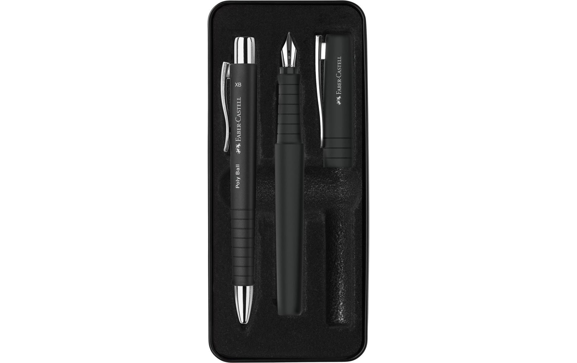 Faber-Castell Poly Ball/Poly Pen Schreibset – Kugelschreiber + Füllhalter – Blau, Schwarz, Geschenkbox