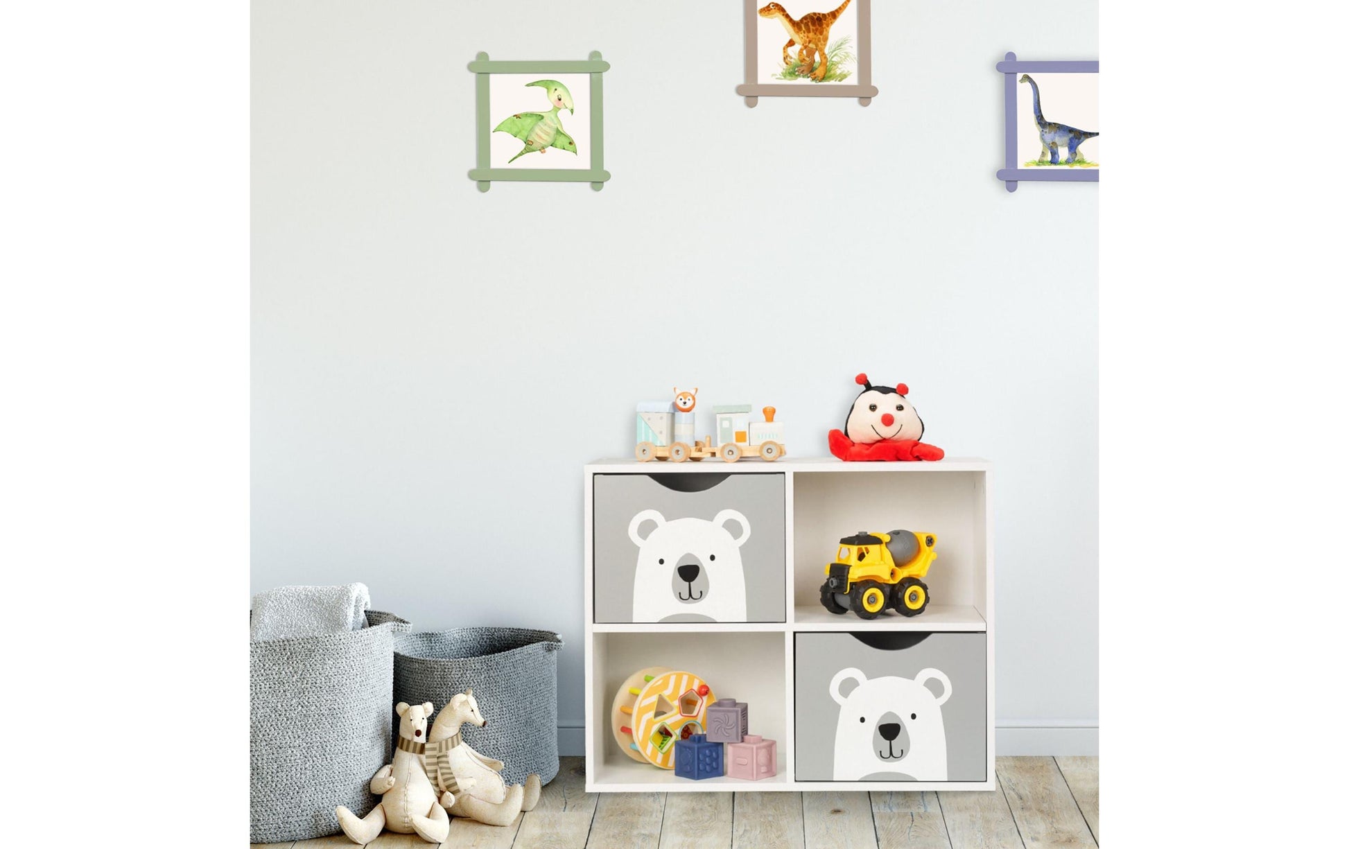Relaxdays Freistehendes Büro-/Lagerregal, Kinderregal Bär – 4 Böden – 60 × 24,5 × 48 cm – Grau/Weiss – MDF