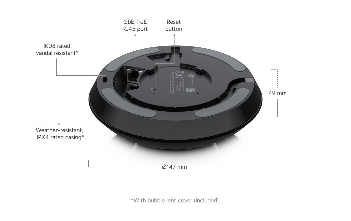 Ubiquiti UVC-AI-360 Überwachungskamera – 5 MP, 1080p, 360° Fisheye, Schwarz