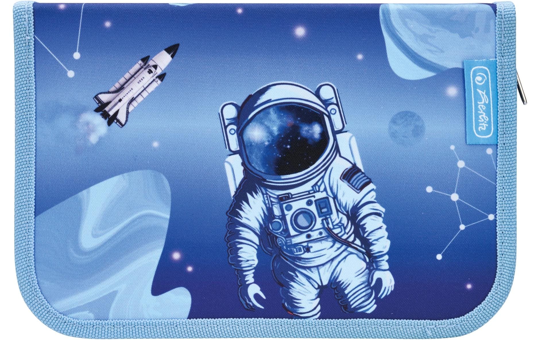Herlitz Cosmic Explorer – Schüleretui, gefüllt (31-teilig), blau, hellblau, Polyester, 20,5 × 14 × 3,8 cm