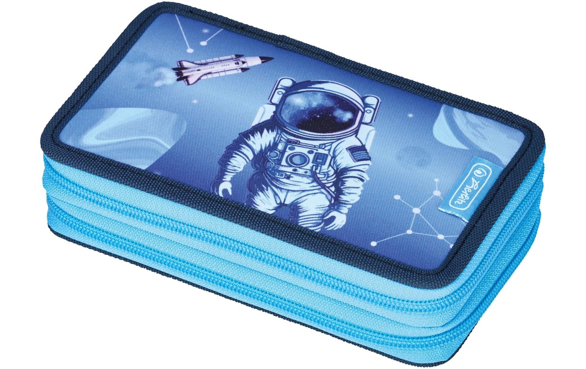 Herlitz Cosmic Explorer – Schüleretui, 2 Klappen, gefüllt (23-teilig), Blau, Polyester, 19,3 × 11,5 × 5 cm