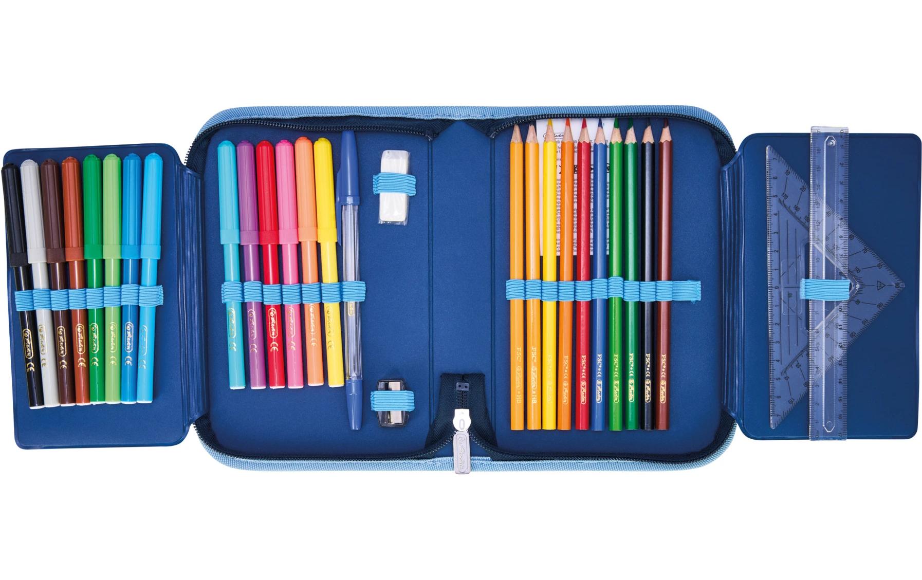 Herlitz Cosmic Explorer – Schüleretui, gefüllt (31-teilig), blau, hellblau, Polyester, 20,5 × 14 × 3,8 cm