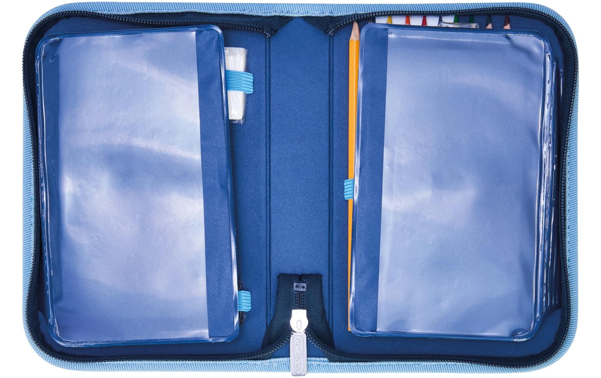 Herlitz Cosmic Explorer – Schüleretui, gefüllt (31-teilig), blau, hellblau, Polyester, 20,5 × 14 × 3,8 cm