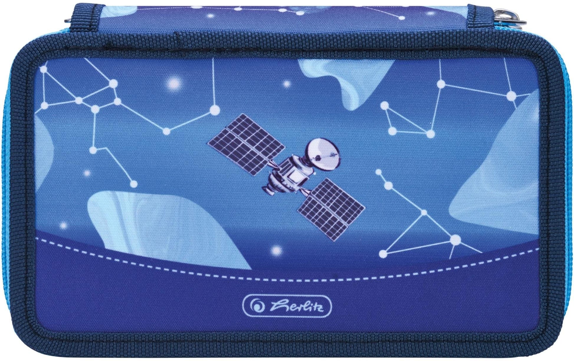 Herlitz Cosmic Explorer – Schüleretui, 2 Klappen, gefüllt (23-teilig), Blau, Polyester, 19,3 × 11,5 × 5 cm