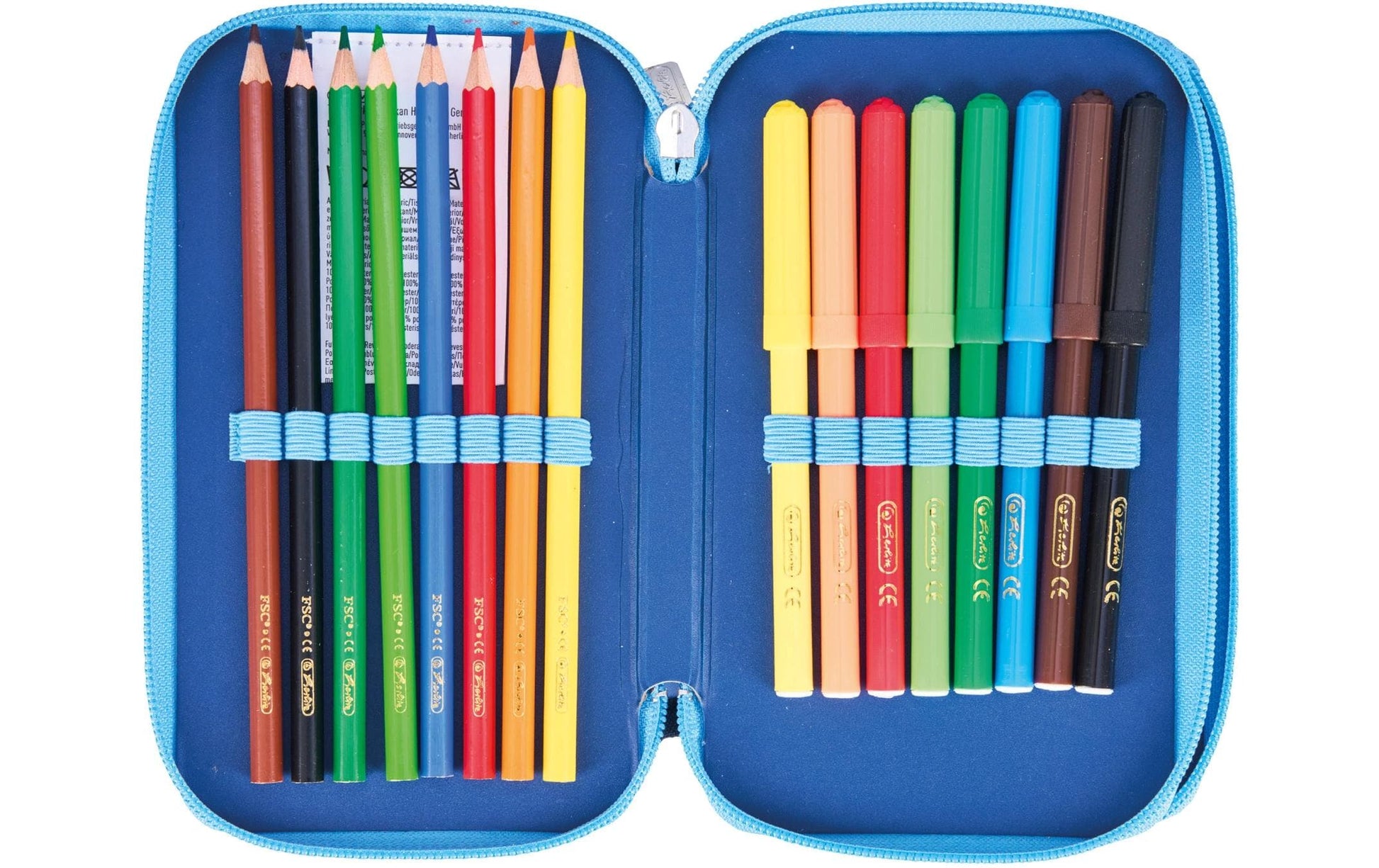 Herlitz Cosmic Explorer – Schüleretui, 2 Klappen, gefüllt (23-teilig), Blau, Polyester, 19,3 × 11,5 × 5 cm