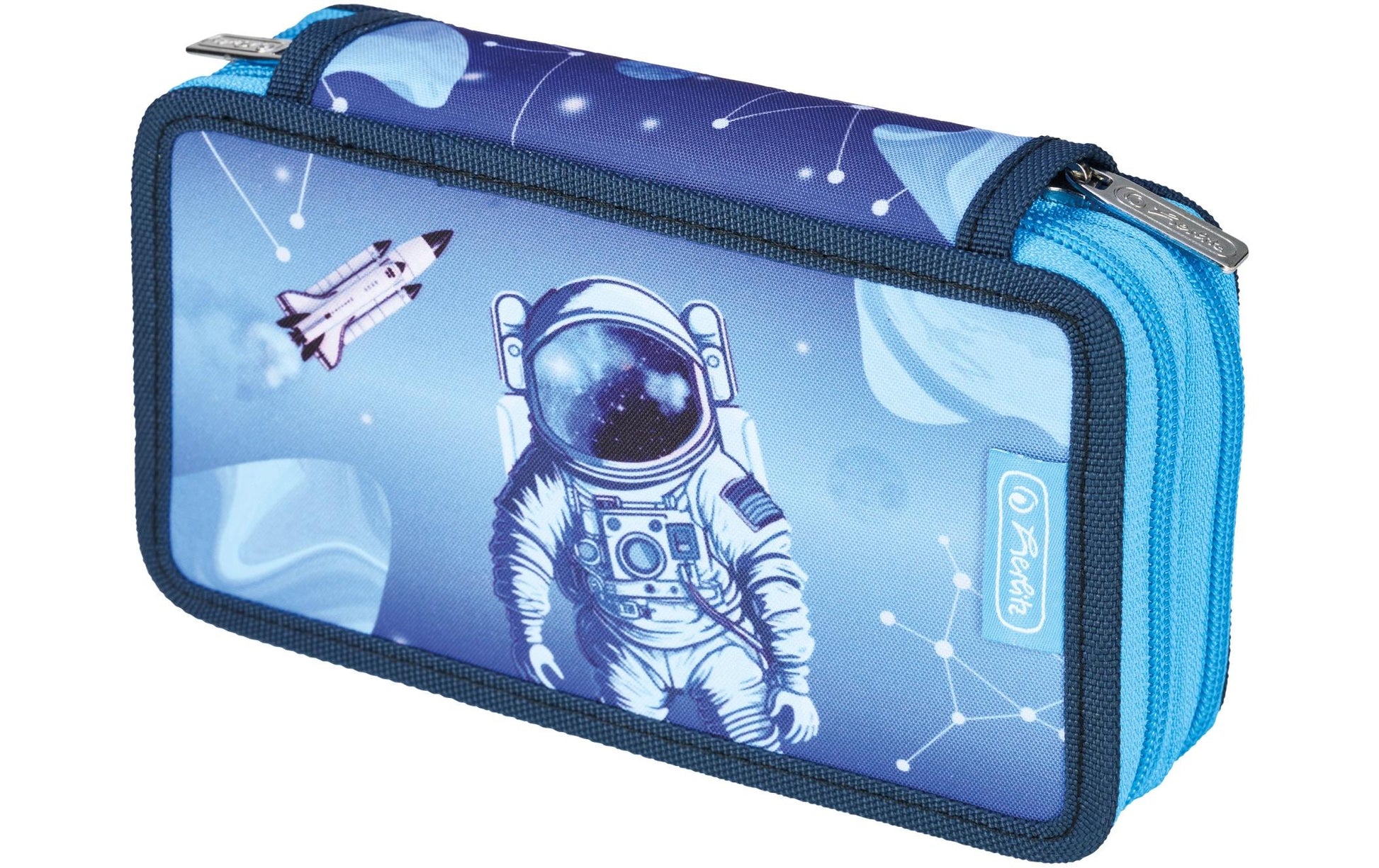 Herlitz Cosmic Explorer – Schüleretui, 2 Klappen, gefüllt (23-teilig), Blau, Polyester, 19,3 × 11,5 × 5 cm