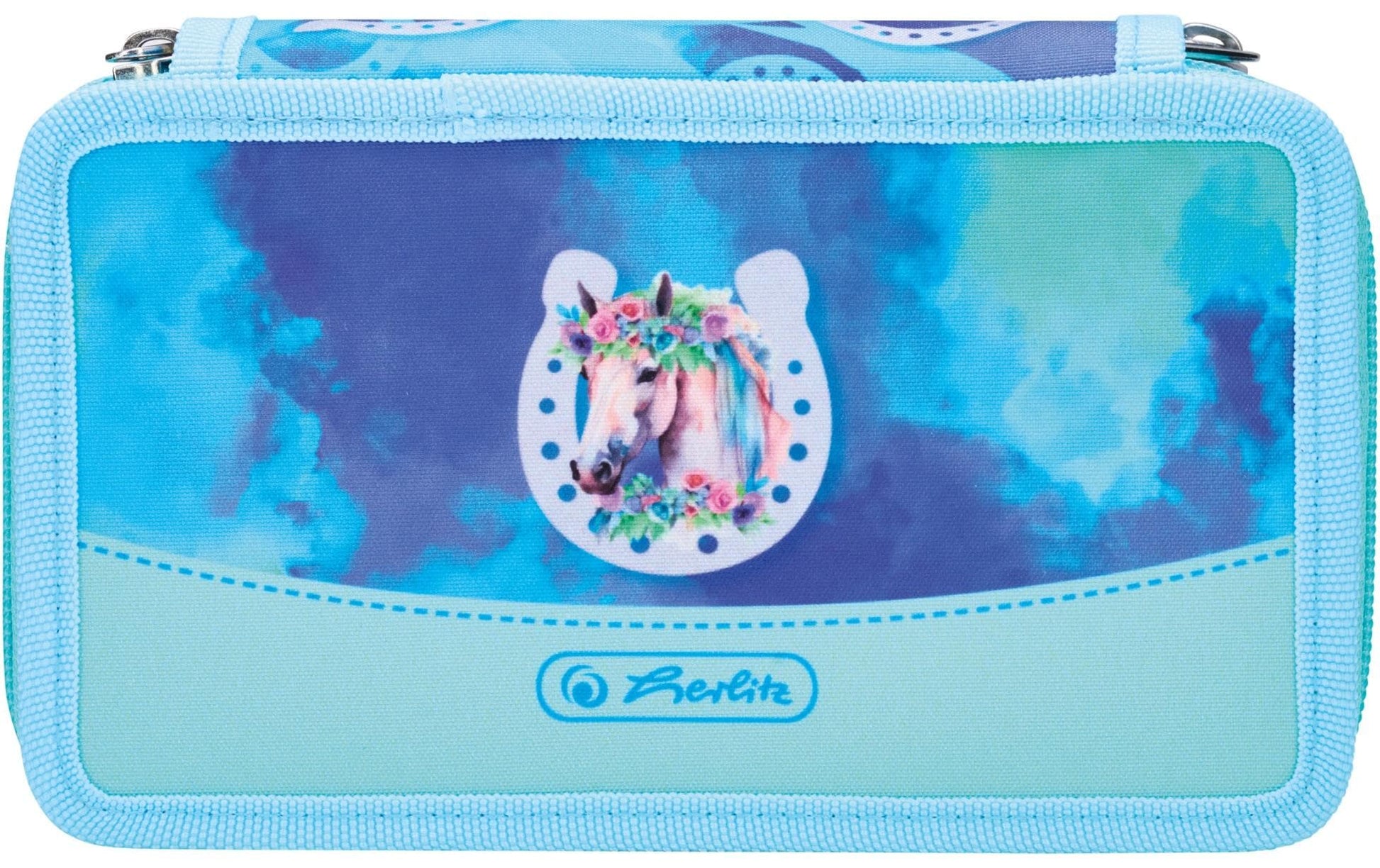 Herlitz Schüleretui, 2 Klappen, gefüllt (23-teilig), Lucky Horse, blau, Polyester, 19,3 × 11,5 × 5 cm