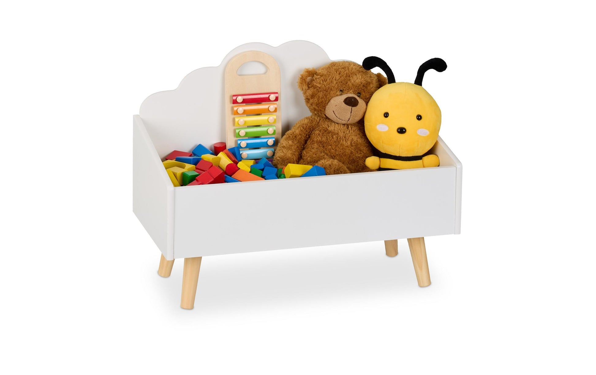 Relaxdays Spielzeugtruhe – MDF/Kiefer – Weiss/Hellbraun – 580 × 450 × 280 mm