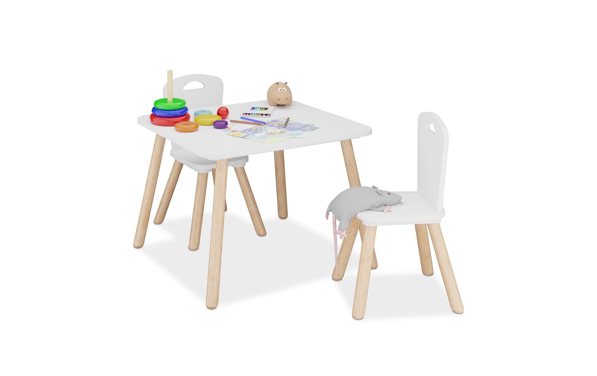 Relaxdays Sitzgarnitur, 59 × 60 cm, weiss/hellbraun, MDF/Holz