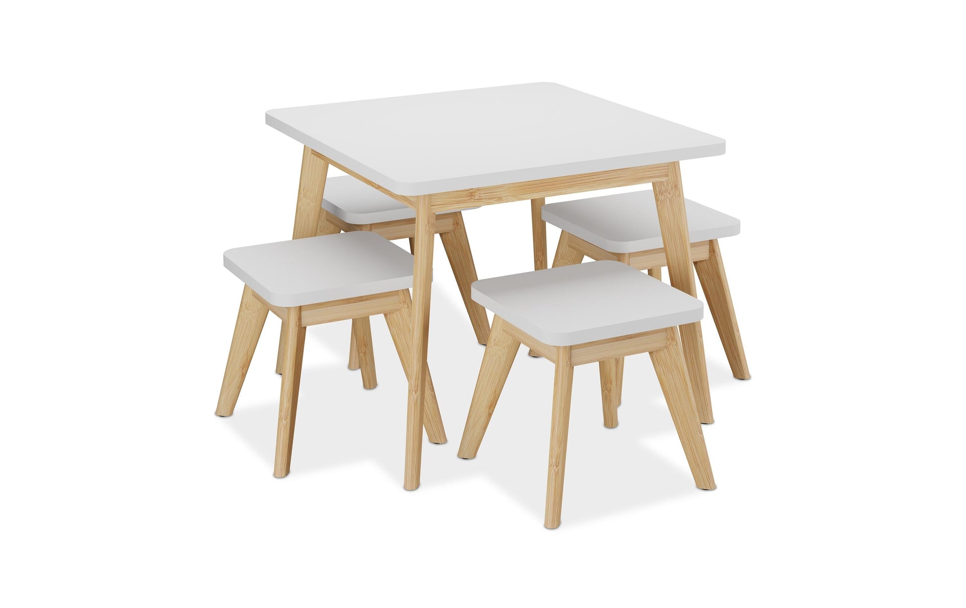 Relaxdays Sitzgarnitur-Set – B 60 × T 60 × H 49 cm – MDF, Bambus, Weiss, Natur – für Kinder