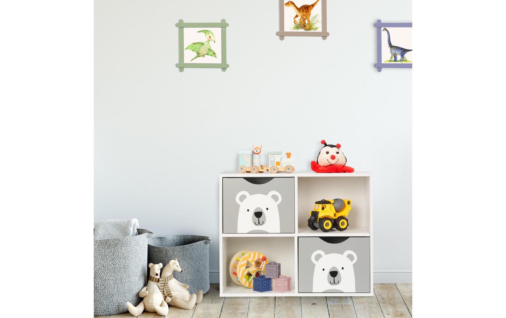 Relaxdays Freistehendes Büro-/Lagerregal, Kinderregal Bär – 4 Böden – 60 × 24,5 × 48 cm – Grau/Weiss – MDF