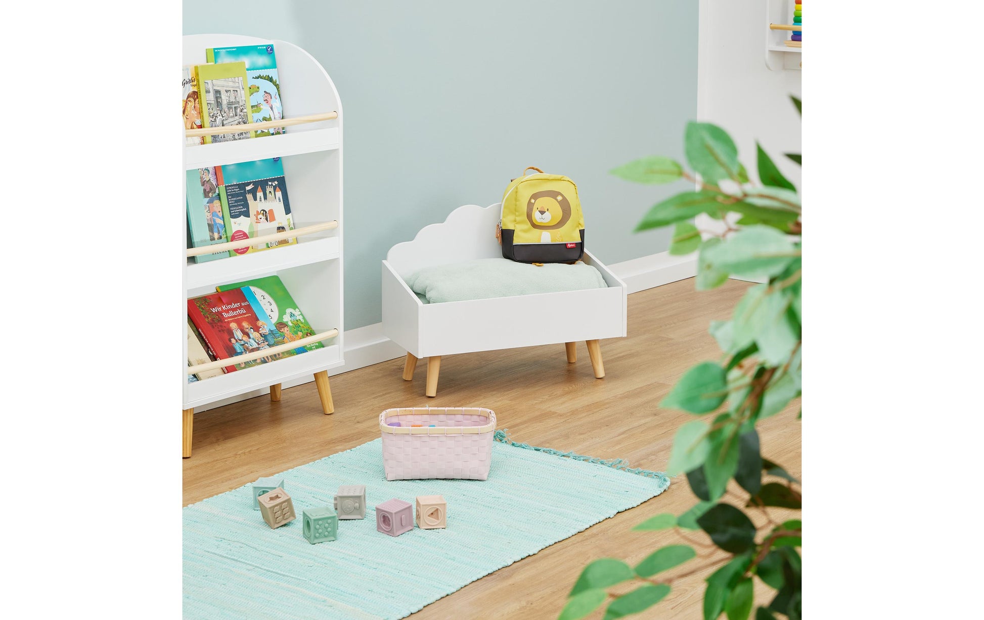 Relaxdays Spielzeugtruhe – MDF/Kiefer – Weiss/Hellbraun – 580 × 450 × 280 mm