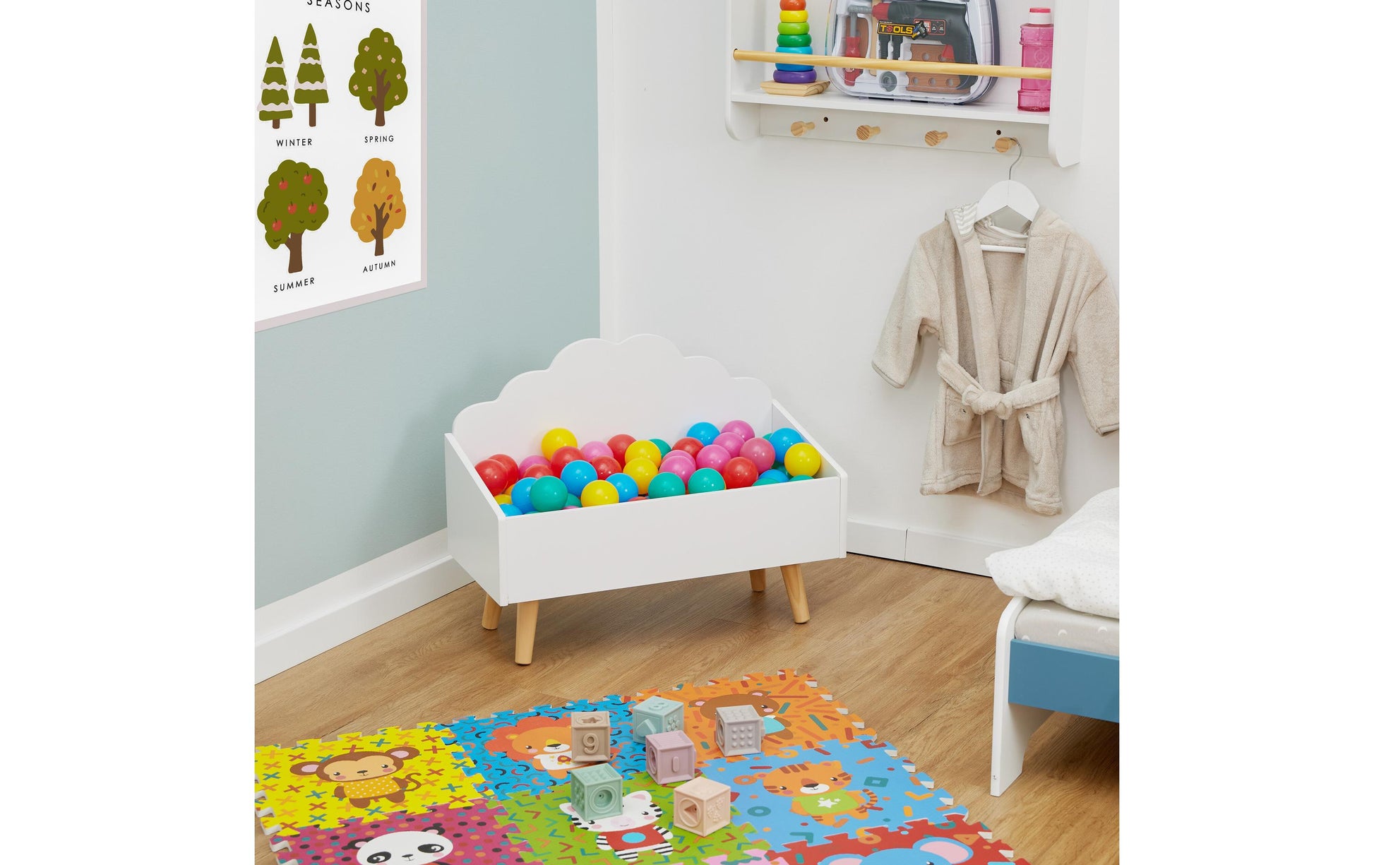 Relaxdays Spielzeugtruhe – MDF/Kiefer – Weiss/Hellbraun – 580 × 450 × 280 mm