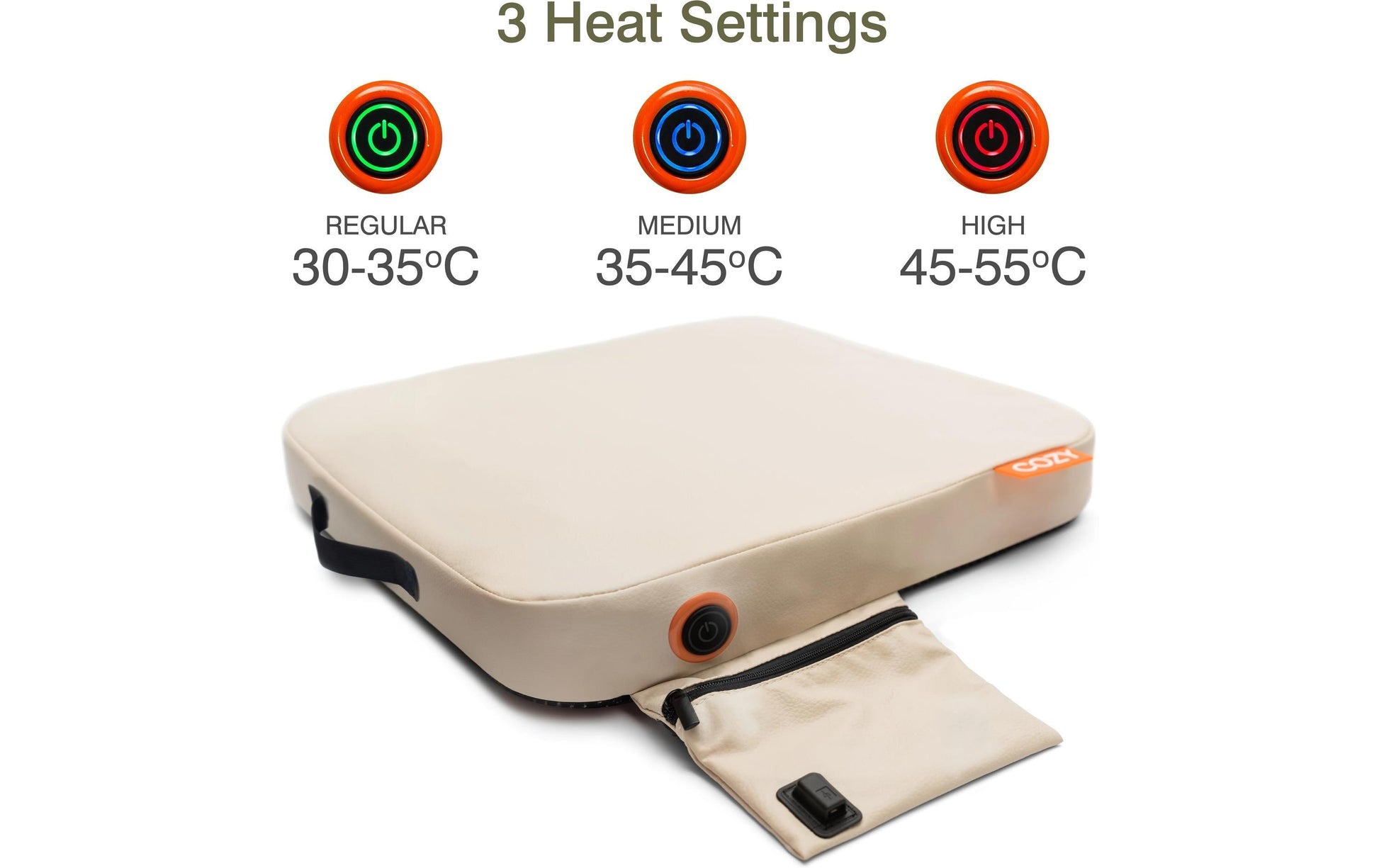 Bodi-tek Cozy JORD Sitzkissen – beheizt, kabellos mit 10'000 mAh Powerbank, 3 Betriebsstufen, Beige
