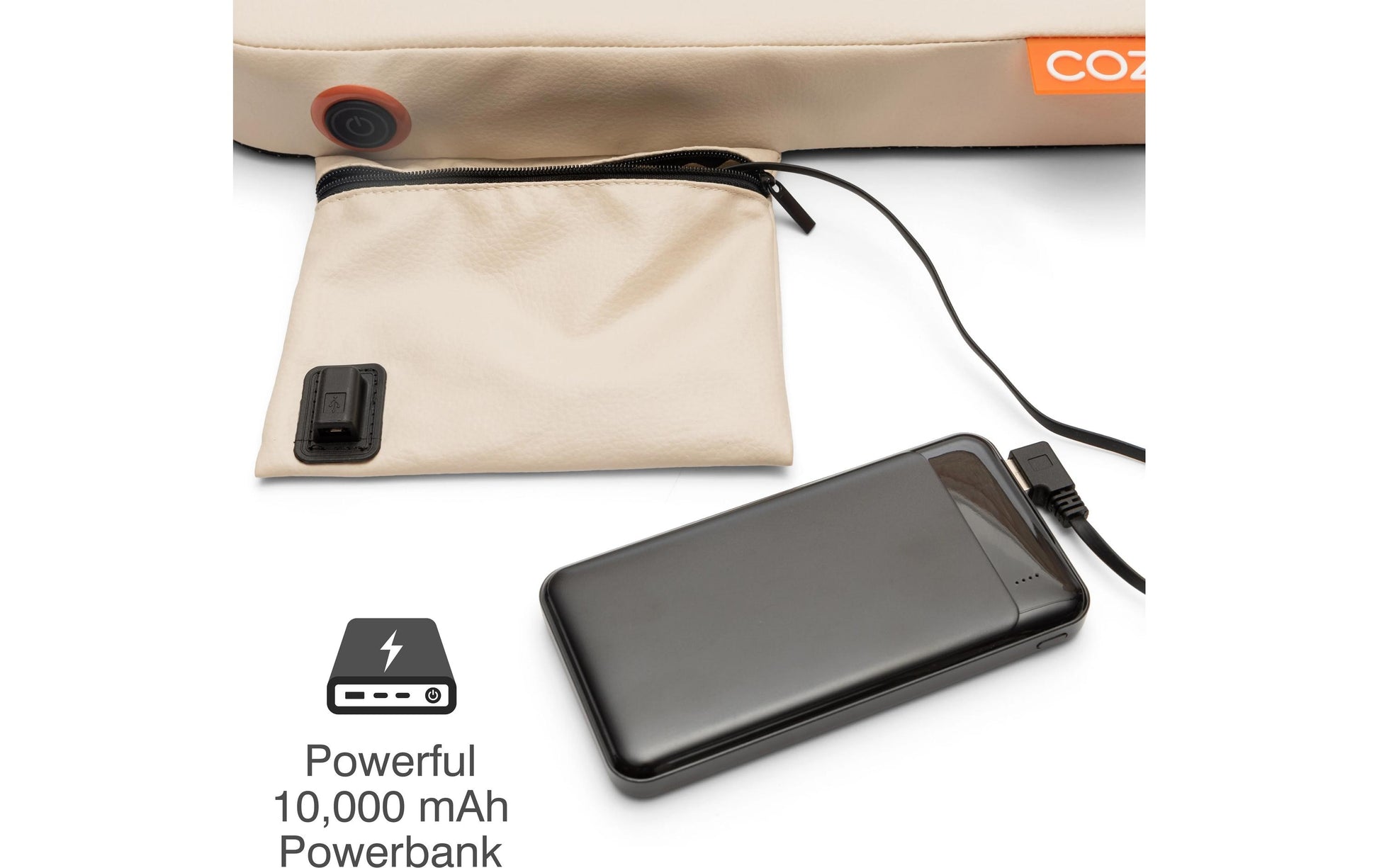 Bodi-tek Cozy JORD Sitzkissen – beheizt, kabellos mit 10'000 mAh Powerbank, 3 Betriebsstufen, Beige