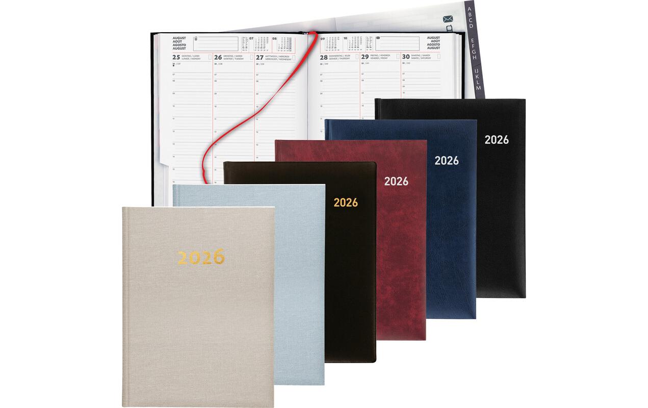 Biella Orario Agenda – 1 Woche/2 Seiten, Gebunden, 17,5 × 23,5 cm, 2026, Mehrsprachig, Dunkelblau, FSC