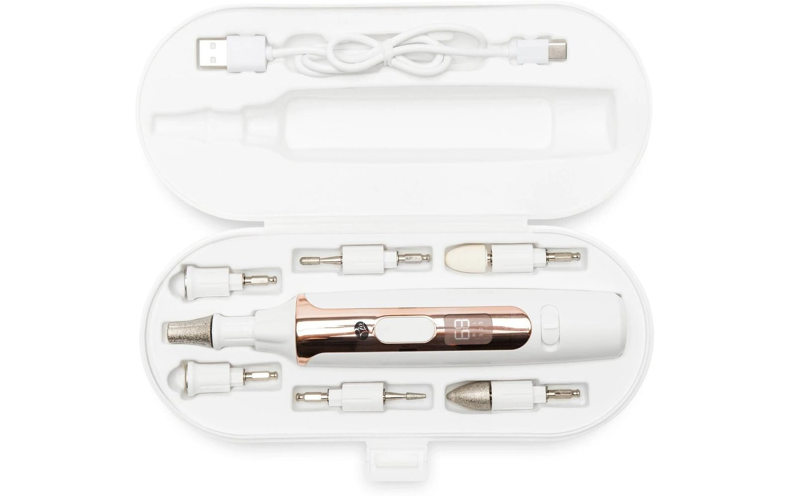 Rio Elektrische Nagelfeile – kabellos, LED-Licht – 7 Aufsätze, 16 × 3 cm – weiss