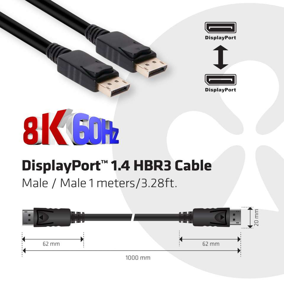 CLUB3D DisplayPort-zu-DisplayPort Anschlusskabel – 1 m, DisplayPort 1.4, Schwarz