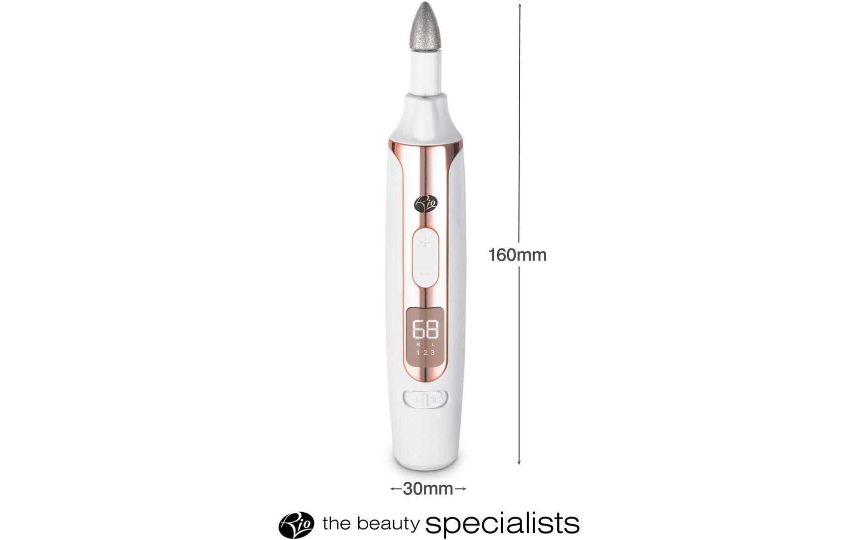 Rio Elektrische Nagelfeile – kabellos, LED-Licht – 7 Aufsätze, 16 × 3 cm – weiss
