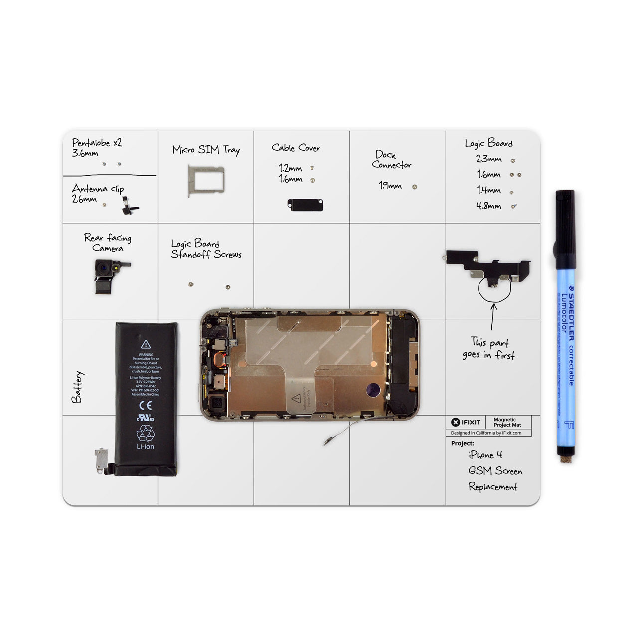iFixit Pro Magnetic Project Mat IF145167 Kleinteilebox/-einsatz – magnetisch, B 203,2 × H 2,67 × T 254 mm