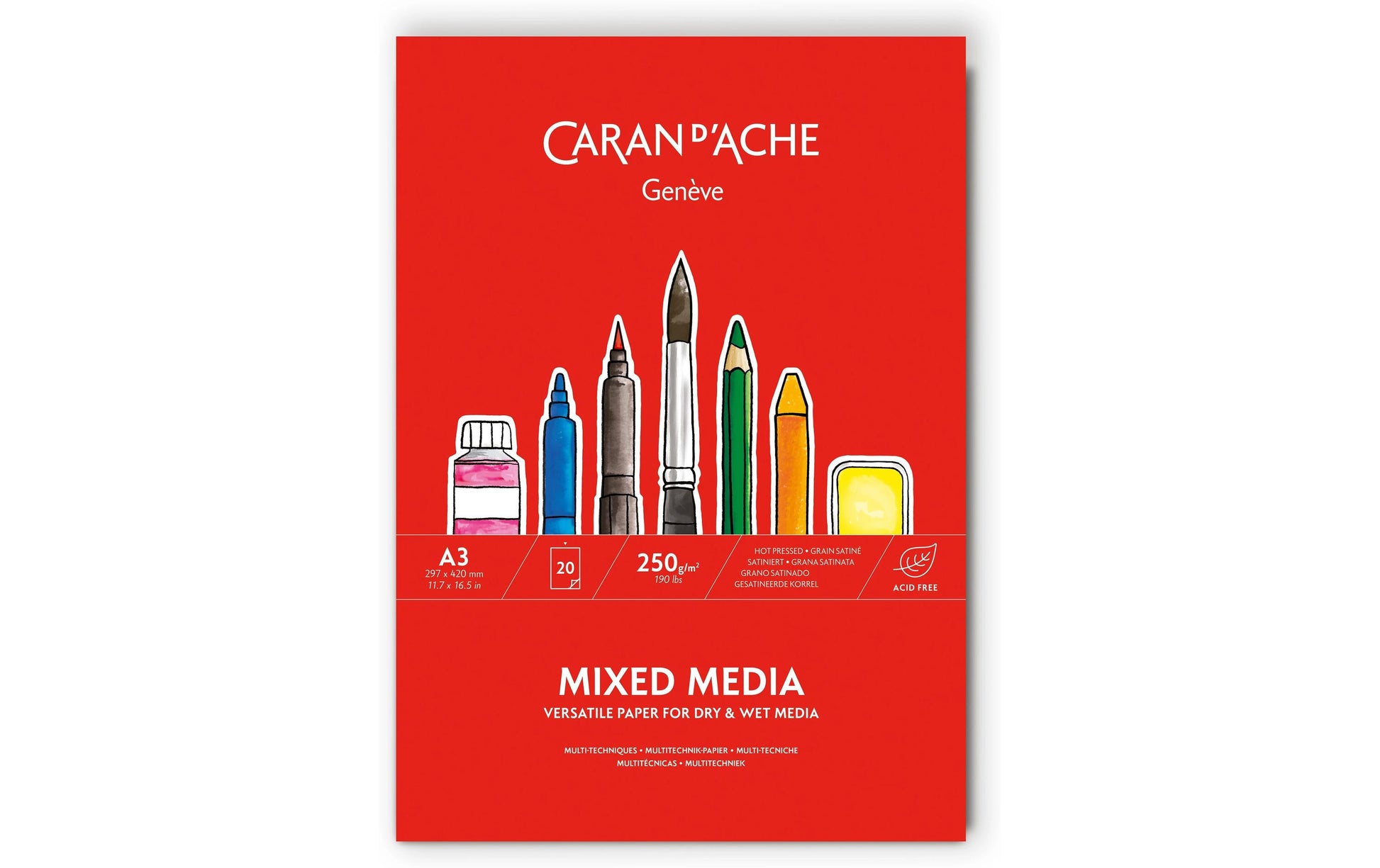 Caran d-Ache Caran d'Ache – Skizzenblock, Papier, 29,7 × 42 cm, weiss, 20 Blatt