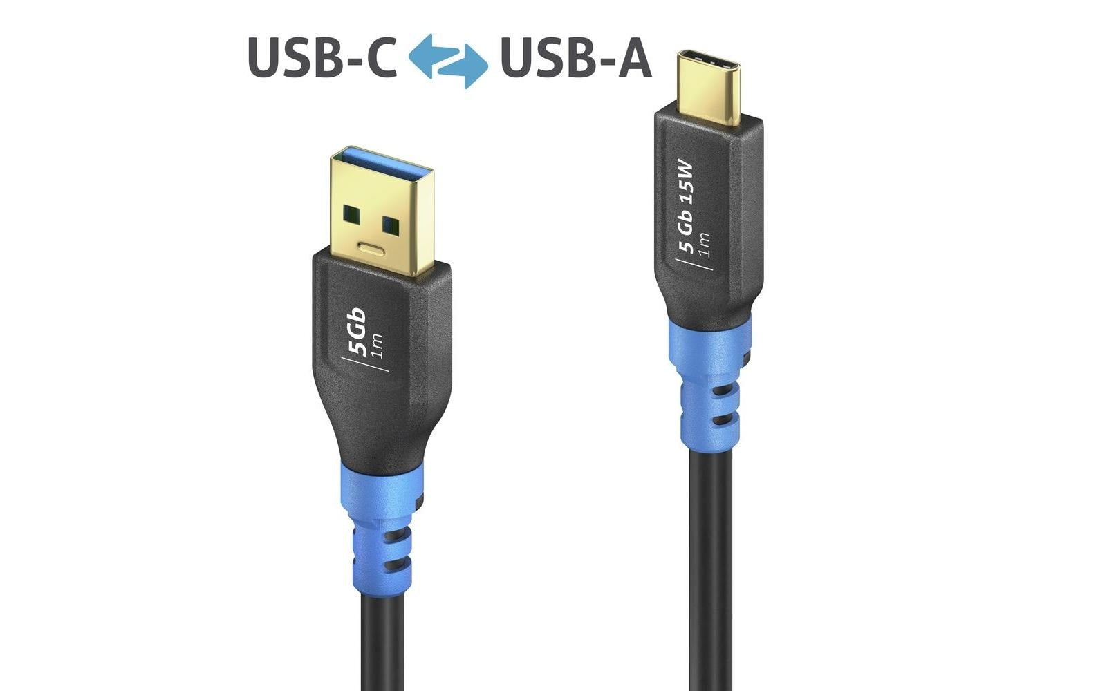 PureLink USB-C auf USB-A Kabel – USB 3.2 Gen 1 (5 Gbit/s) – 0,5 m – PD 15 W – Schwarz