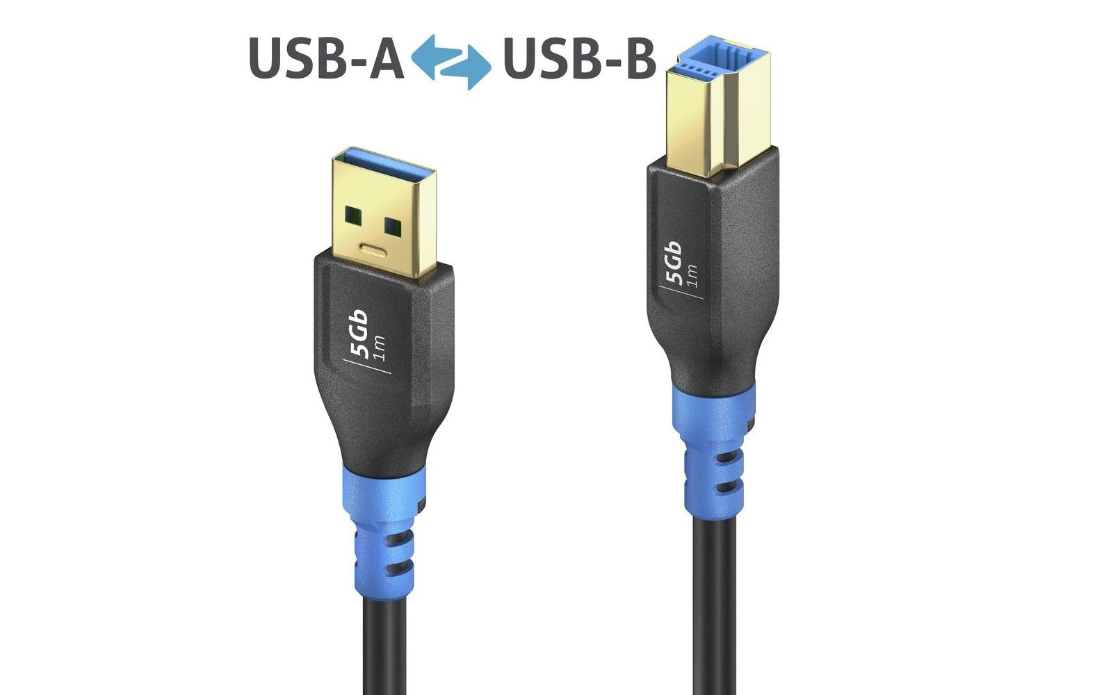 PureLink USB-A auf USB-B Kabel – USB 3.2 Gen 1 (5 Gbit/s) – 0,3 m – Schwarz