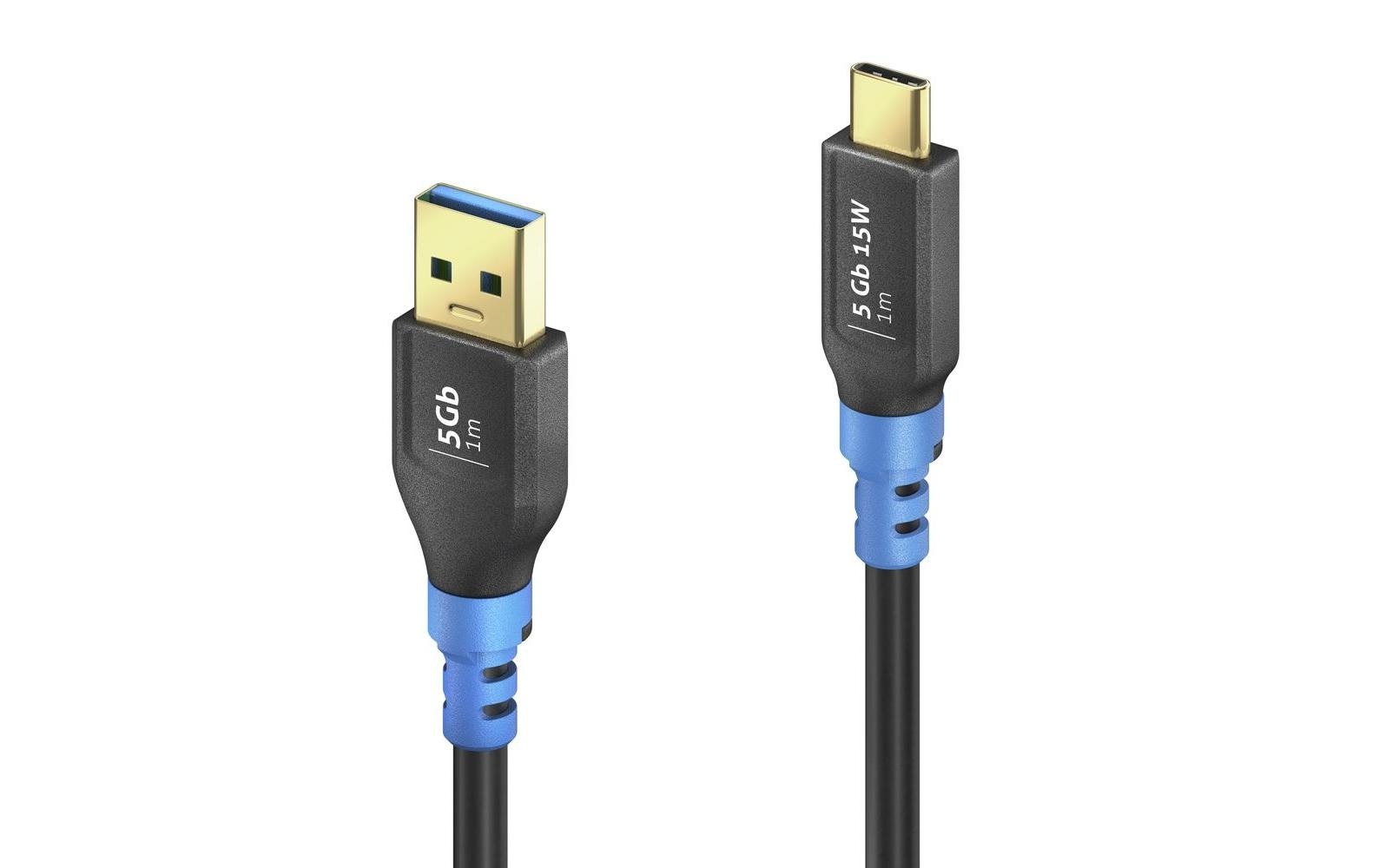 PureLink USB-C auf USB-A Kabel – USB 3.2 Gen 1 (5 Gbit/s) – 1,5 m – PD 15 W – Schwarz