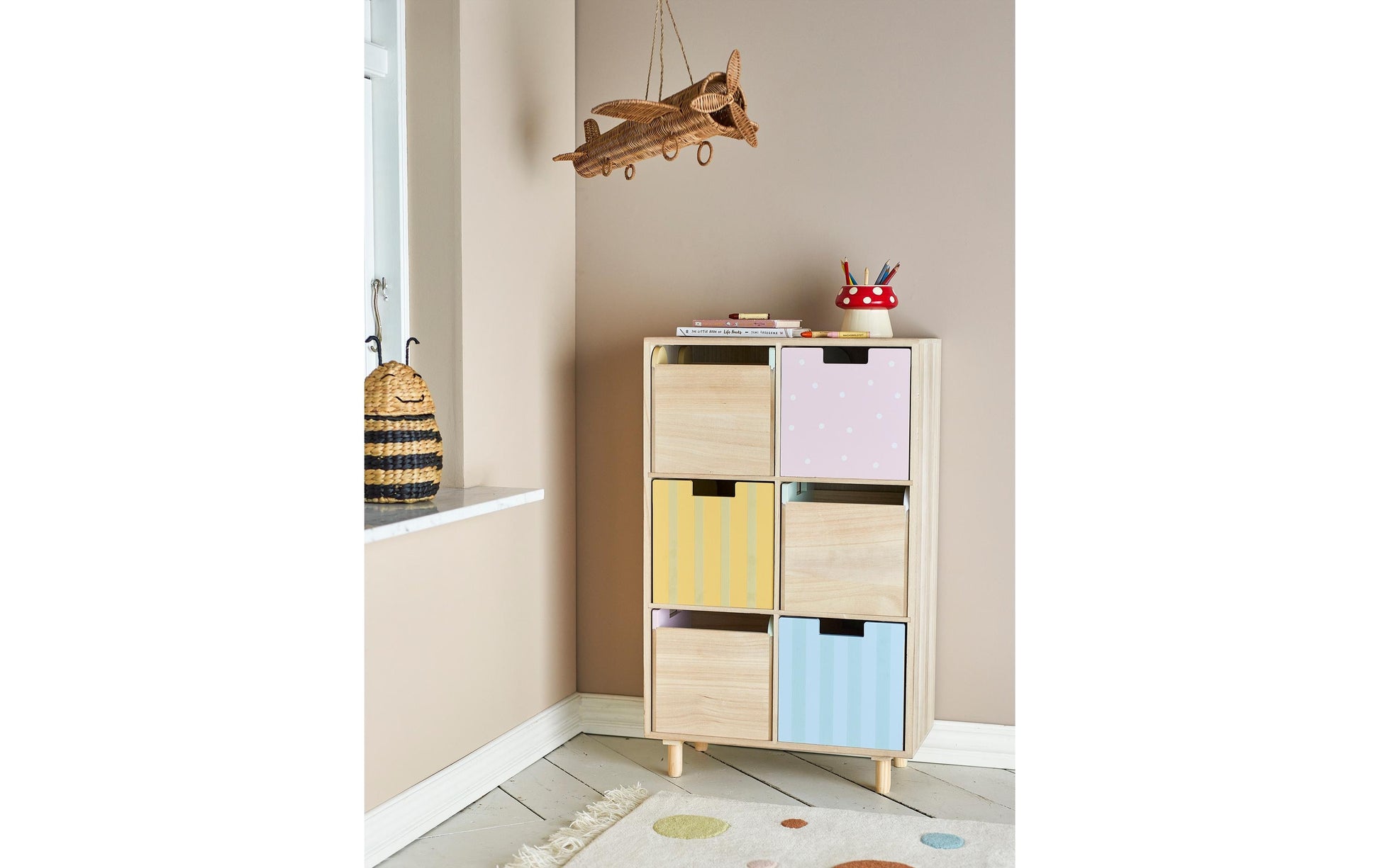 Bloomingville Büro-/Lagerregal freistehend Calle – 6 Böden – 55 × 25,5 × 88 cm – Paulownia – Mehrfarbig/Natur