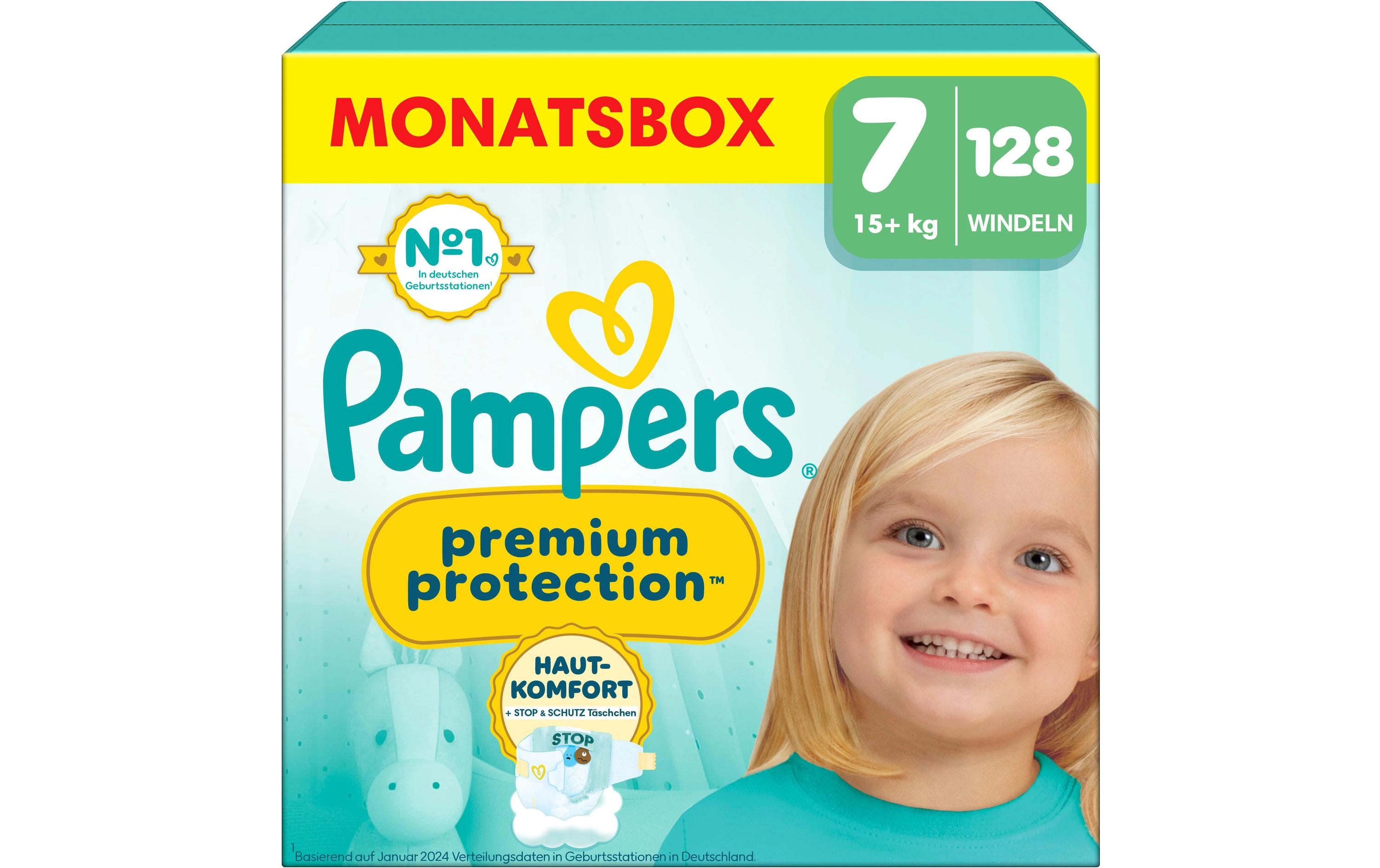 Pampers Windeln – Grösse 7, für 15+ kg – 128 Stk – weiss