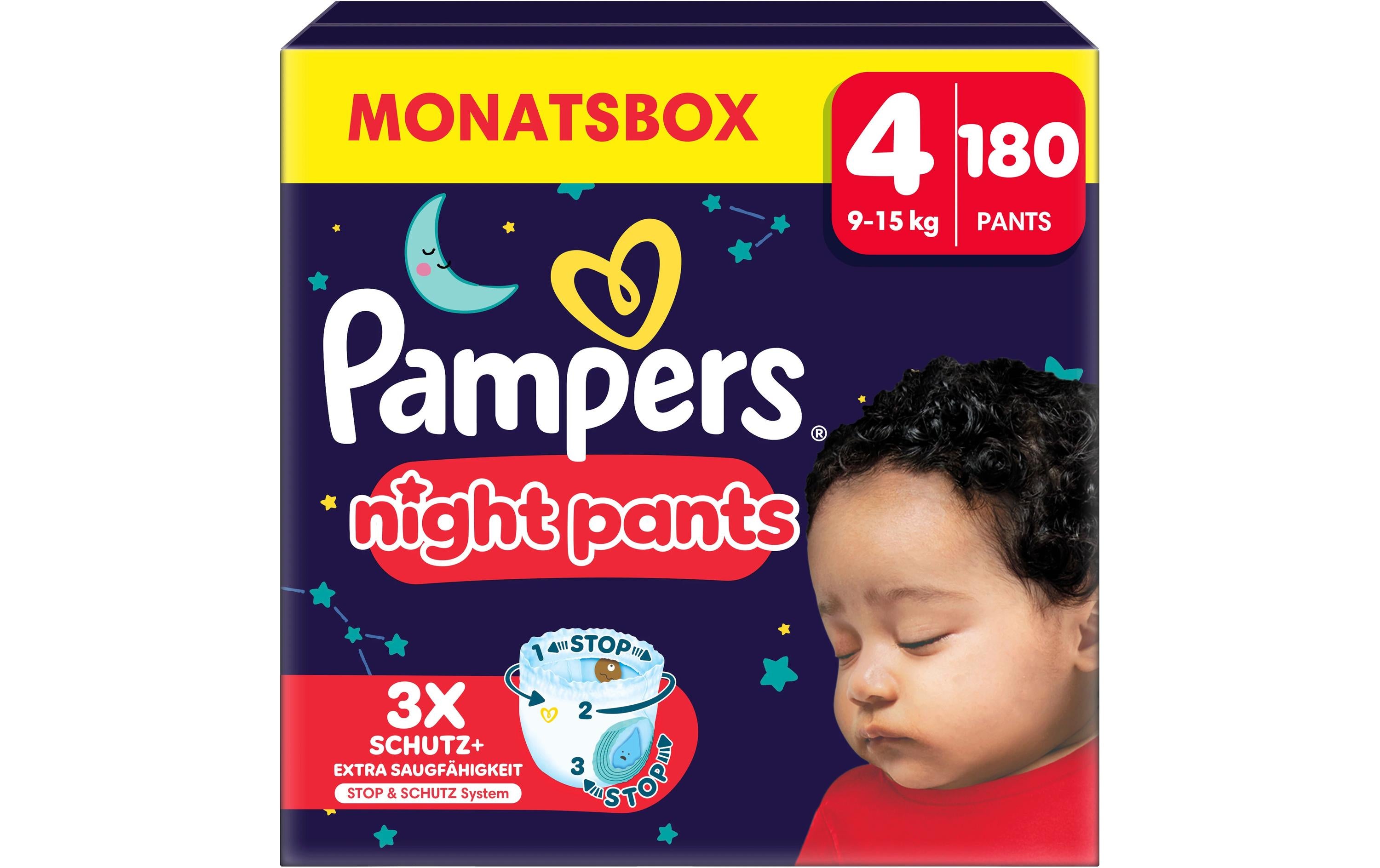 Pampers Baby Dry Night Pants Windeln – Grösse 4 (9–15 kg) – 180 Stk – weiss