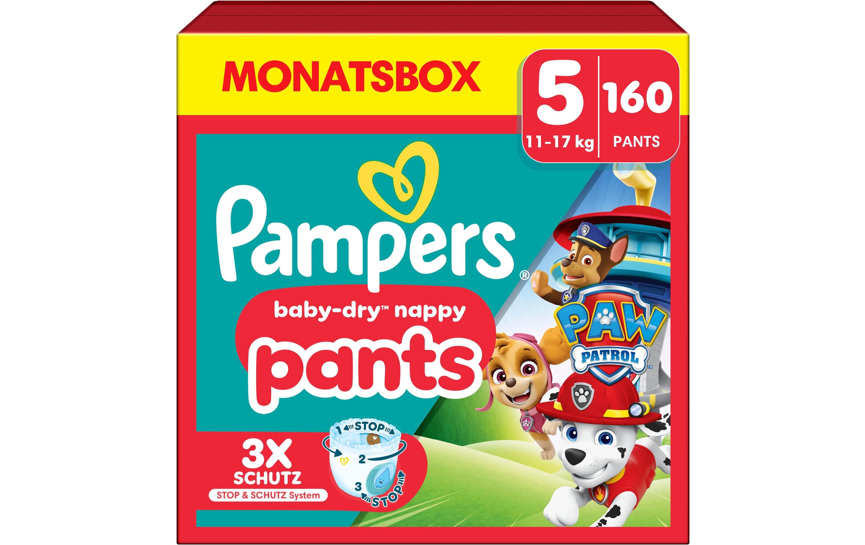 Pampers Baby Dry Pants Paw Patrol – Grösse 5 (12–17 kg) – 160 Stk – weiss