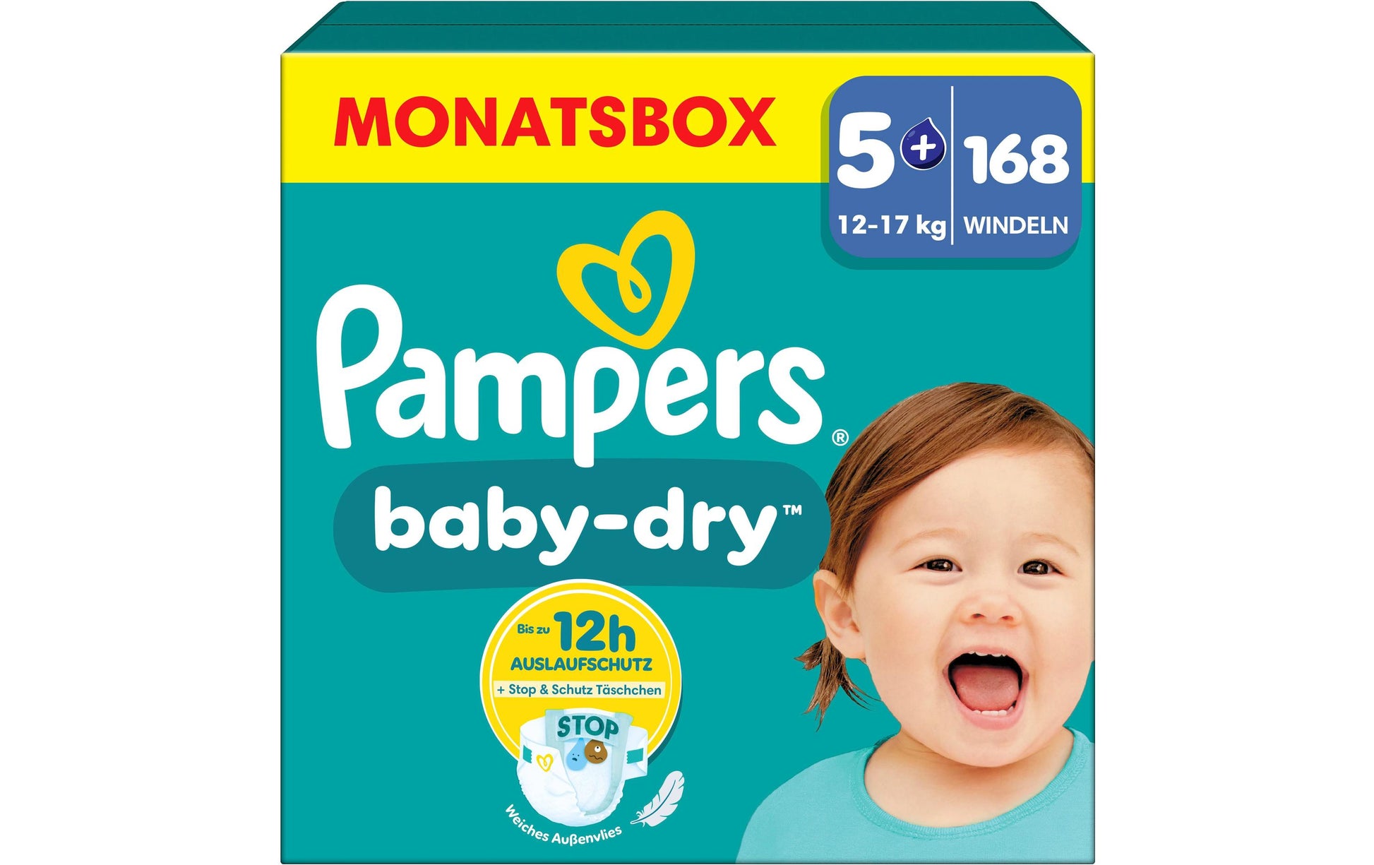 Pampers Windeln Baby Dry – Grösse 5+ – 168 Stück, 12–17 kg – weiss