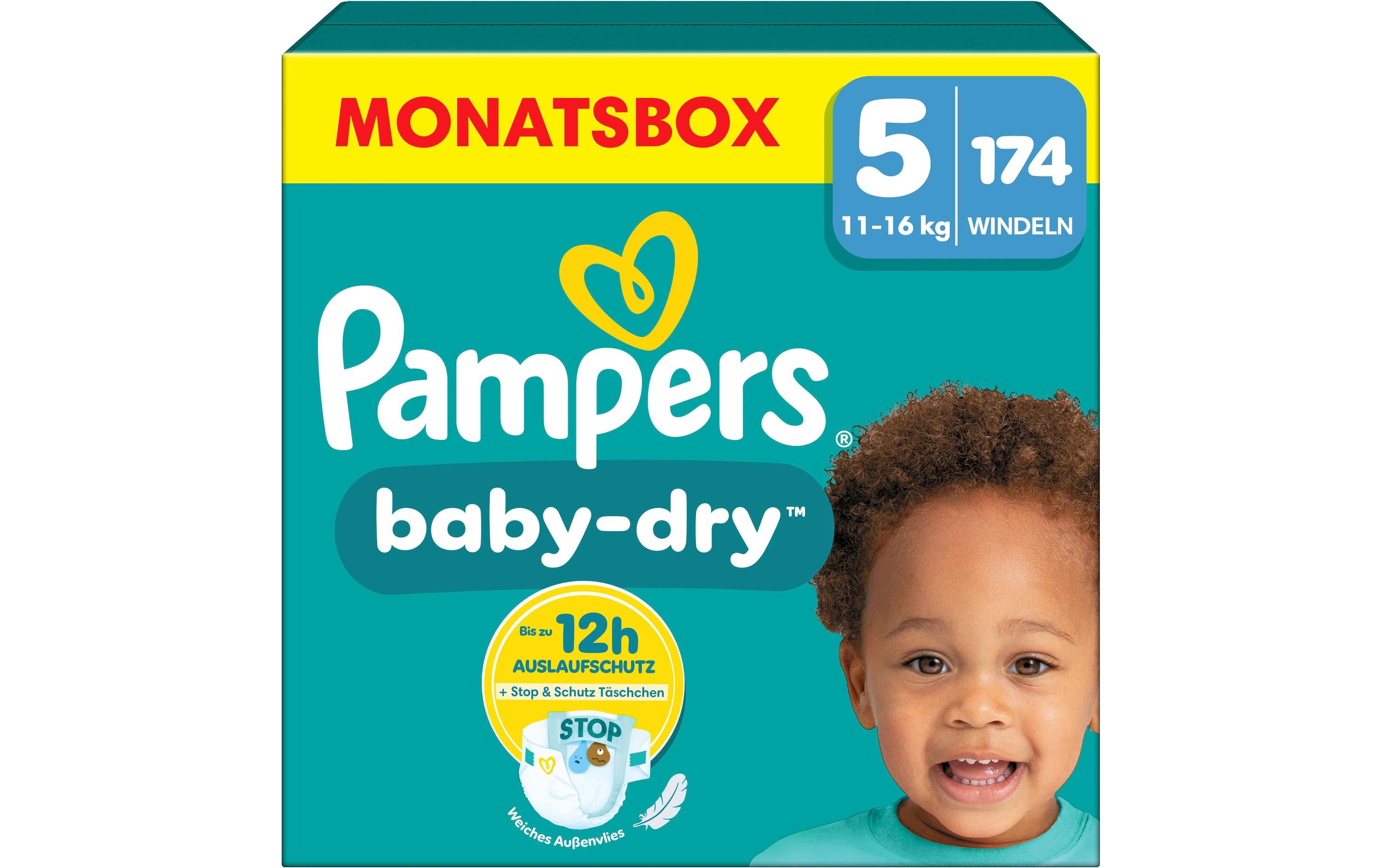 Pampers Windeln Baby Dry – Grösse 5 (11–16 kg) – 174 Stk, weiss