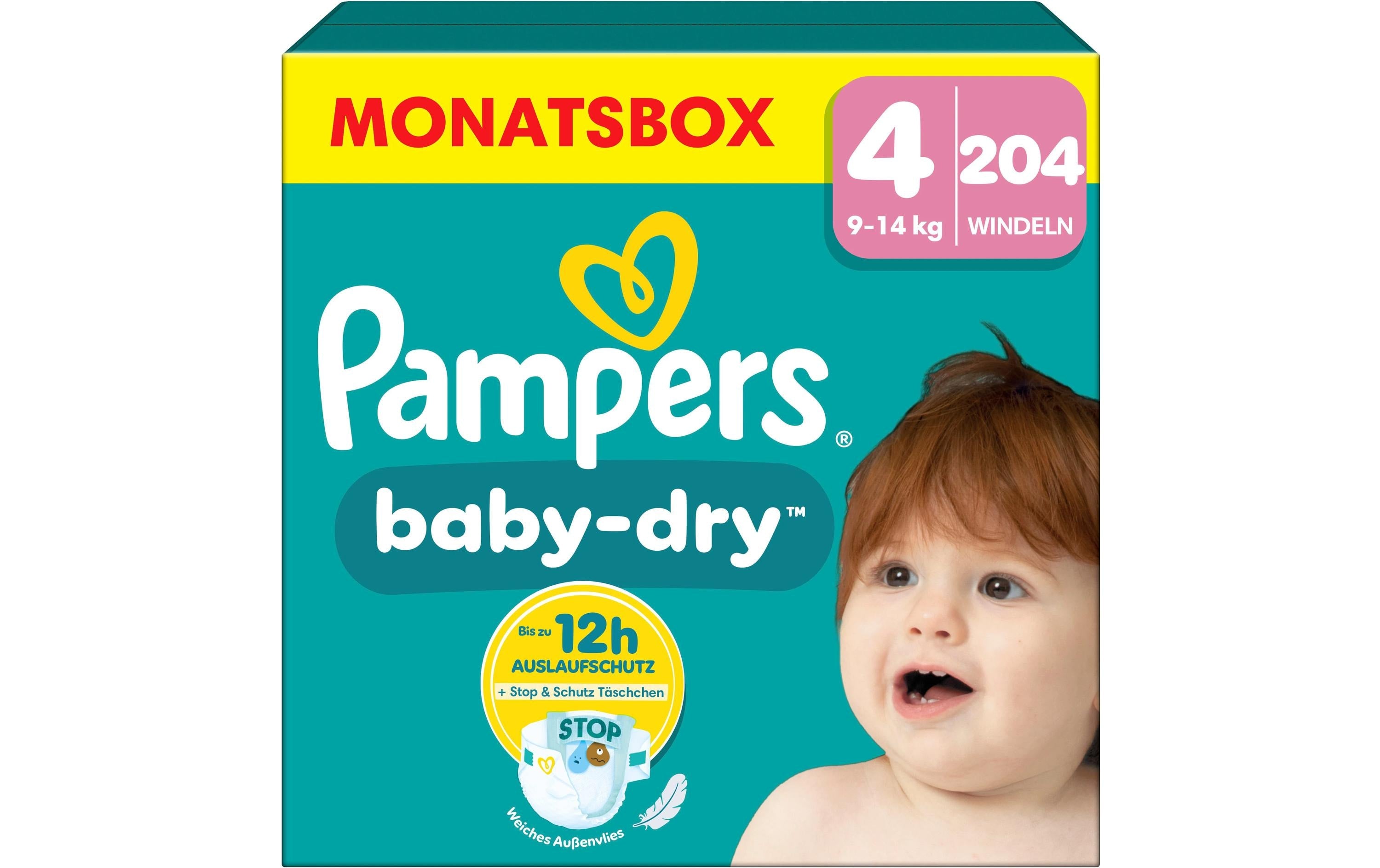 Pampers Windeln Baby Dry – Grösse 4 (9–14 kg) – 204 Stk – weiss