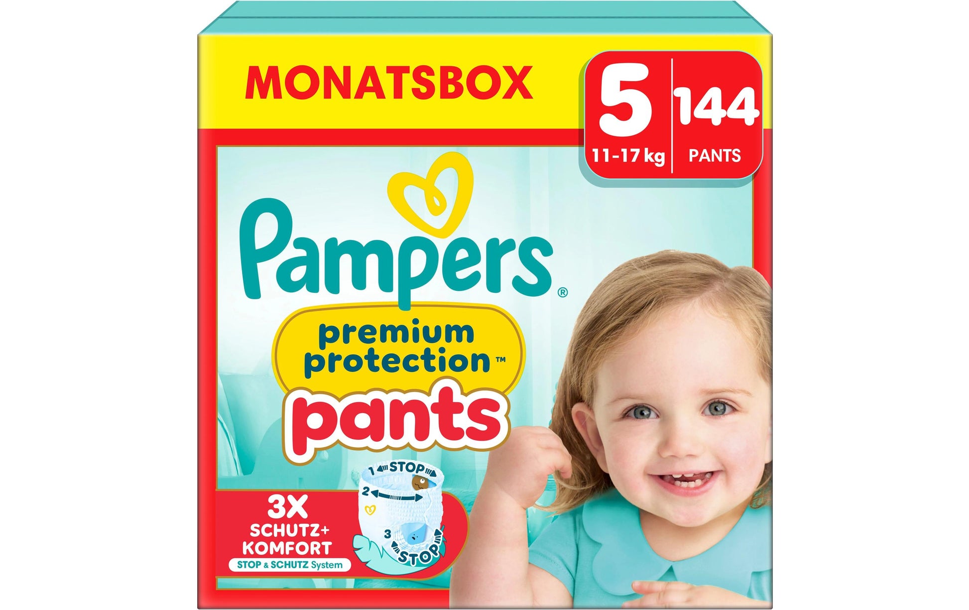 Pampers Windeln Premium Protection Pants – Gr. 5 (11–17 kg), 144 Stk – weiss