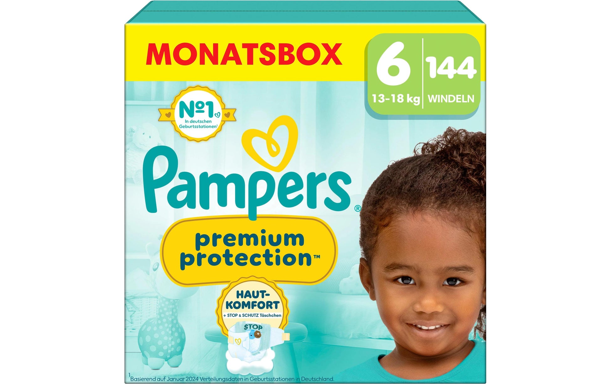 Pampers Windeln Premium Protection – Grösse 6 (13+ kg) – 144 Stk – weiss