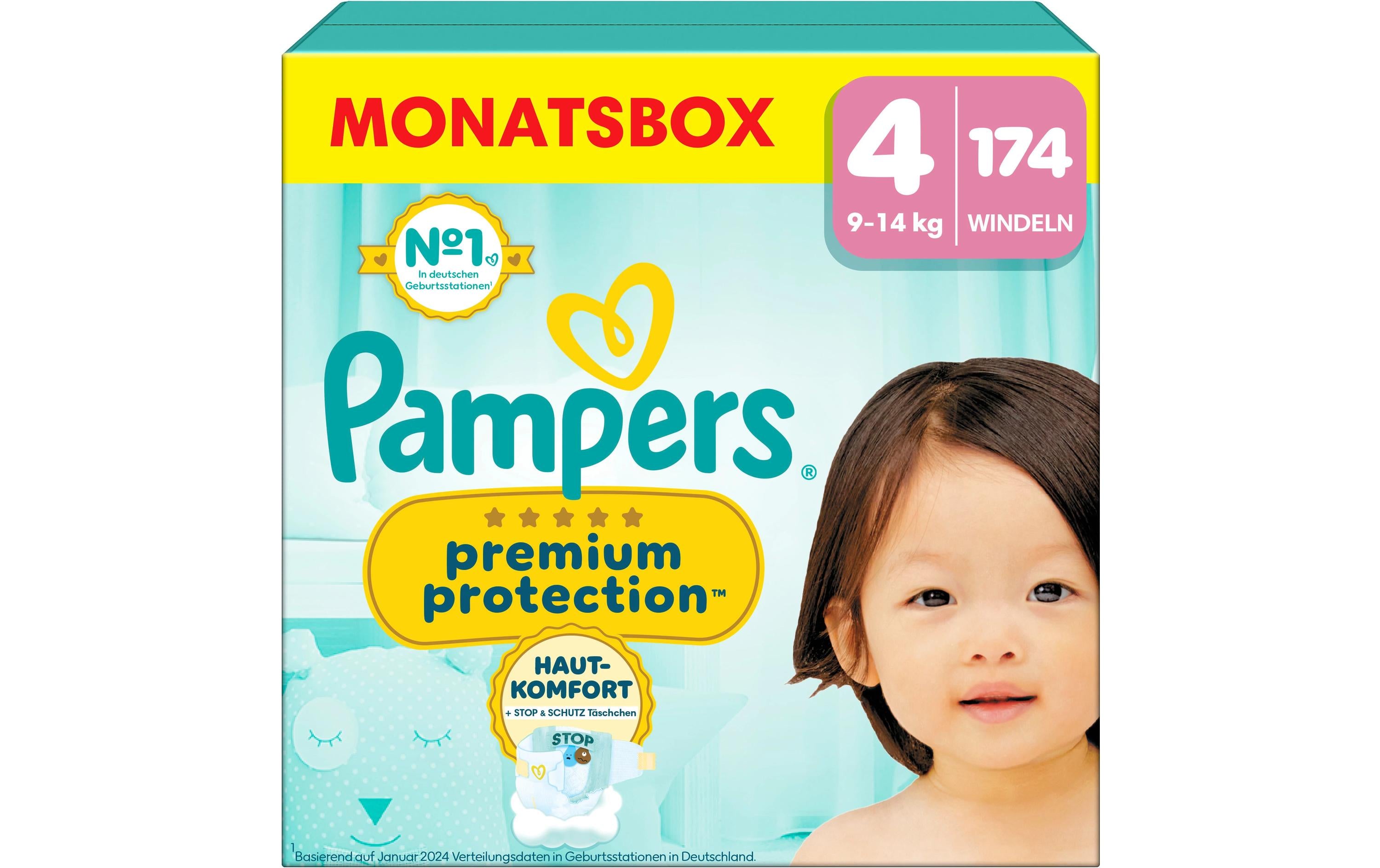Pampers Windeln Premium Protection – Gr. 4 (9–14 kg) – 174 Stk – weiss