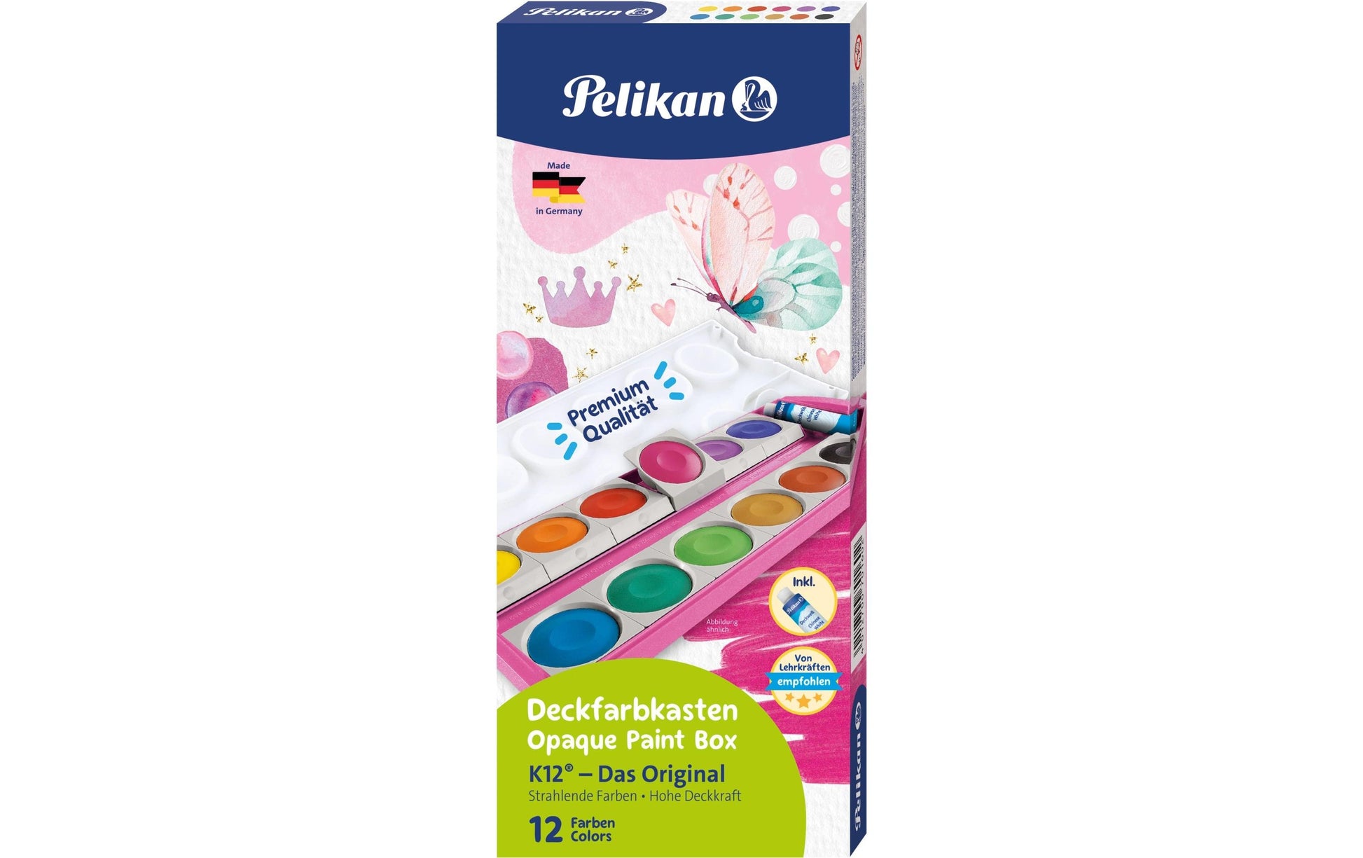 Pelikan K/12 Pink Deckfarbkasten – Glitzer – 12 Farben (inkl. Deckweiss)