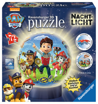 Ravensburger 3D-Puzzle Paw Patrol – 72 Teile – LED-Nachtlicht, 3D-Effekt – Ø 13 cm – ab 6 Jahren