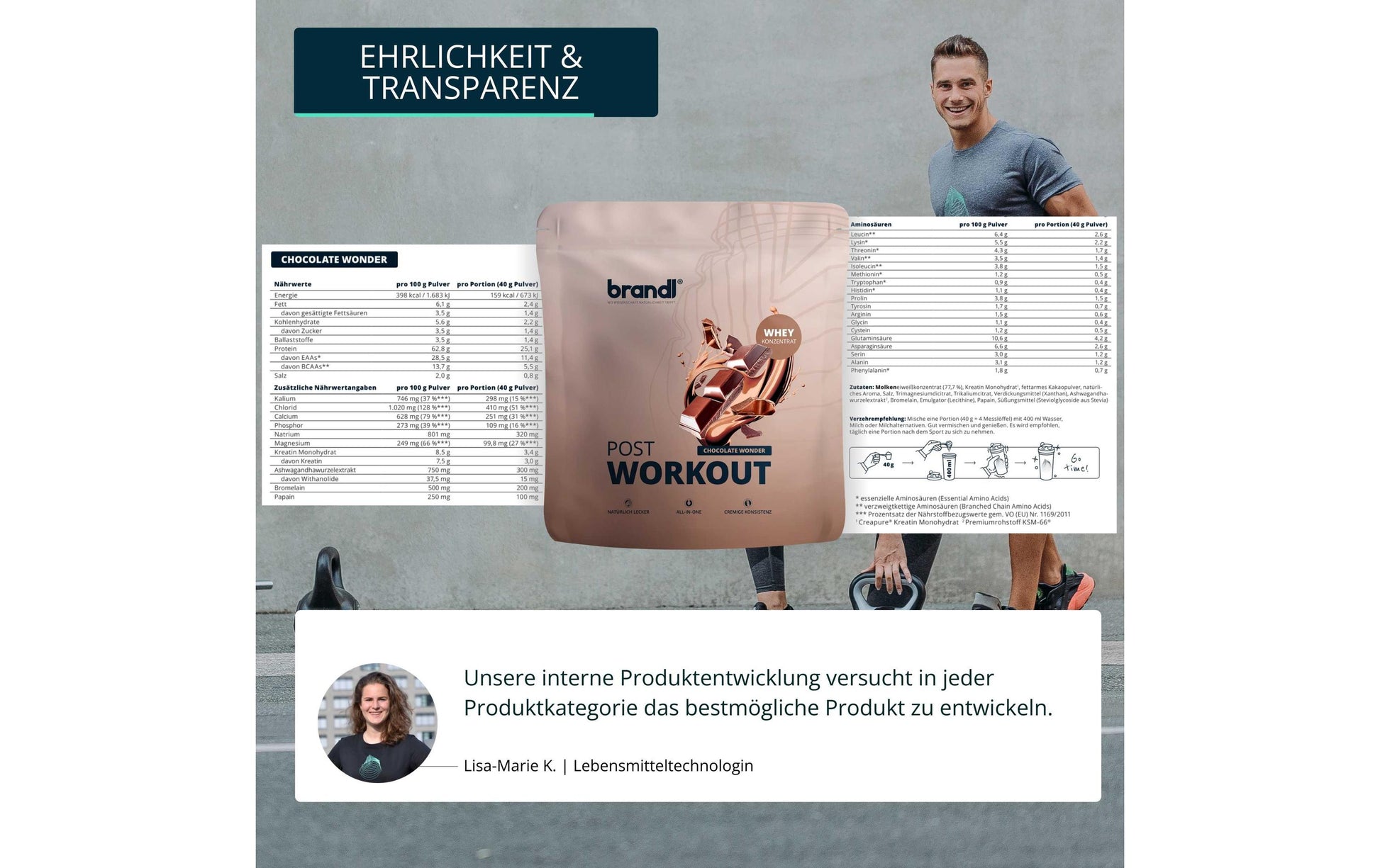 Brandl Nutrition Whey Protein Post Workout 2.0 Pulver Schokolade – 1 kg