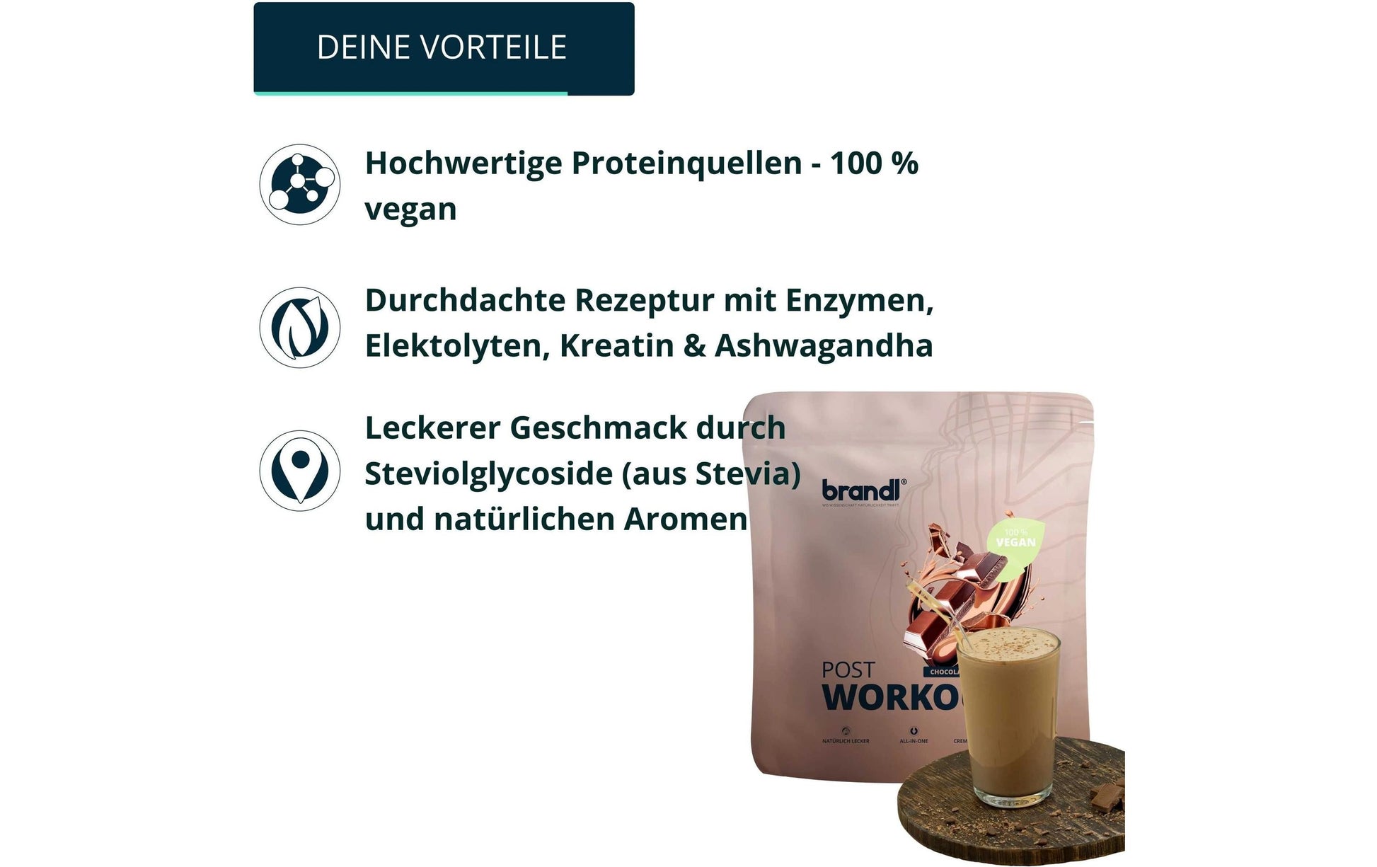 Brandl Nutrition Protein Pulver Schokolade – Vegan – 1 kg