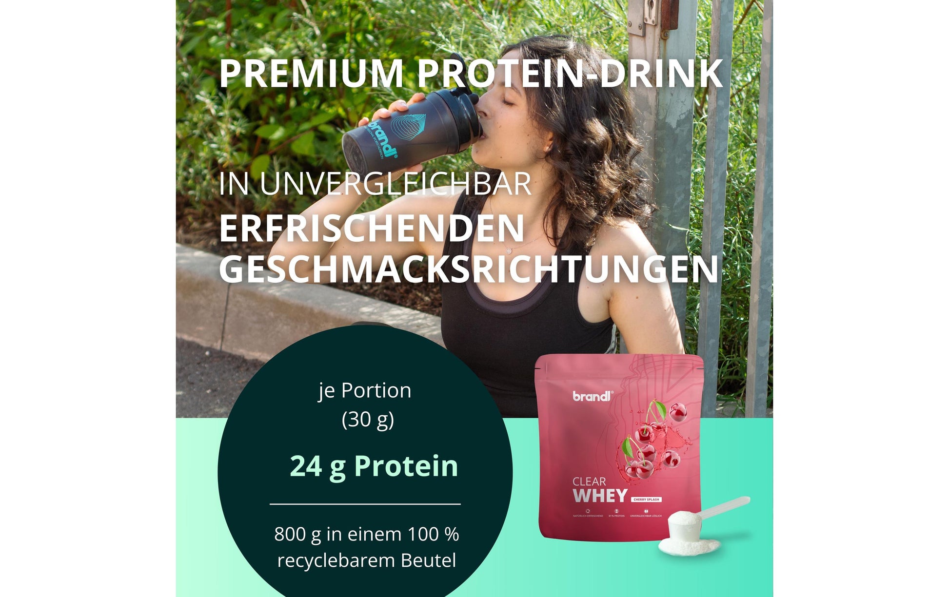 Brandl Nutrition Clear Whey Protein Pulver – Kirsche, zuckerfrei – 800 g