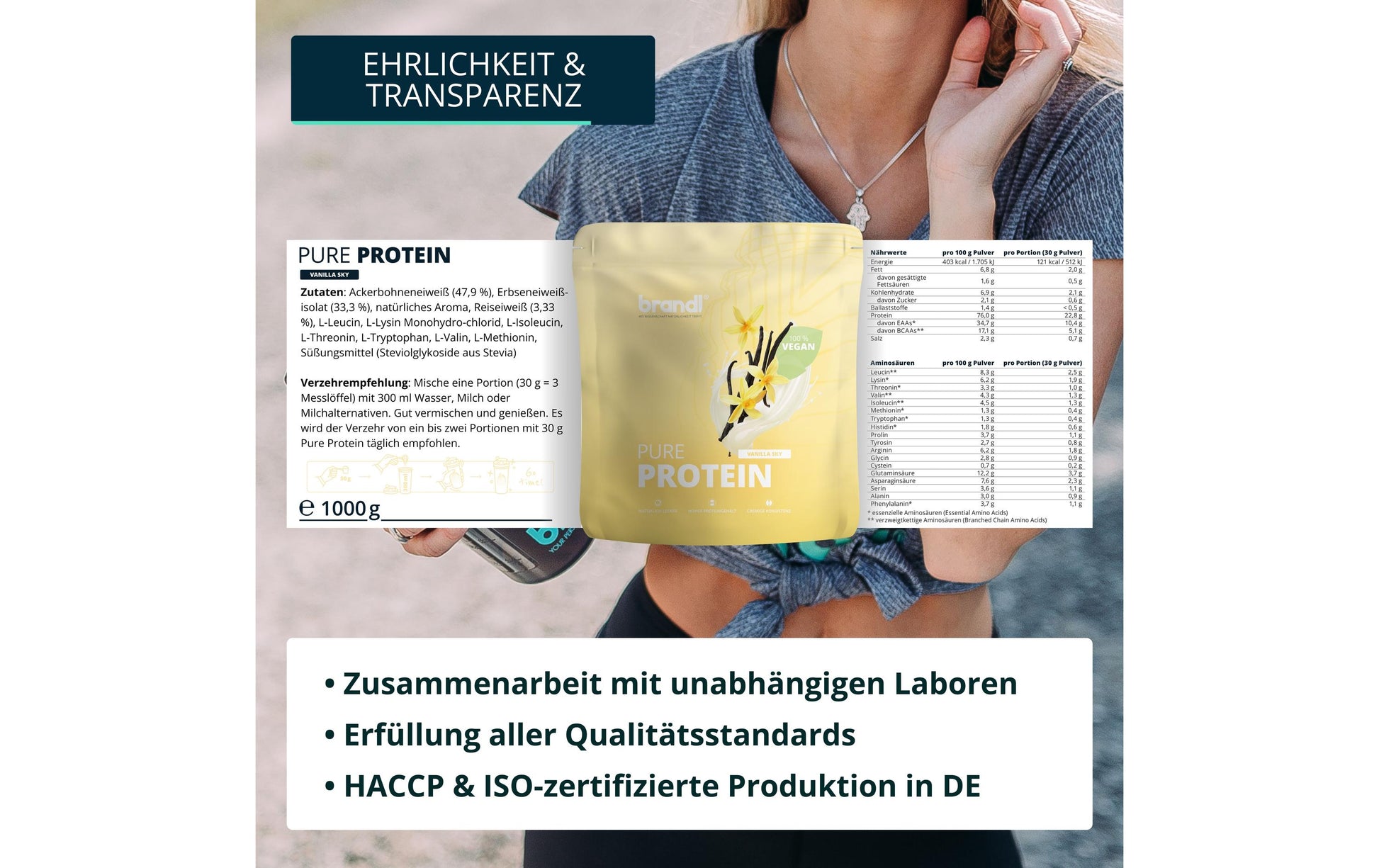 Brandl Nutrition Pure Protein 2.0 – Vanille, glutenfrei – 1 × 1 kg