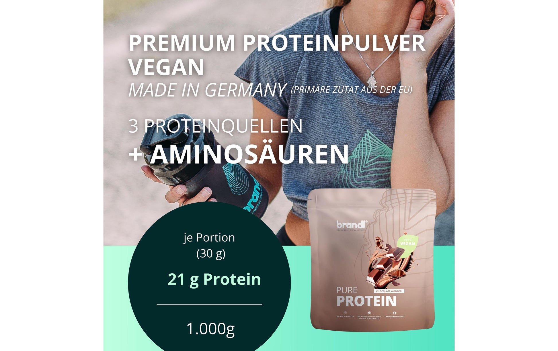 Brandl Nutrition Proteinpulver Pure Protein 2.0 Schokolade – glutenfrei, vegan – 1 kg