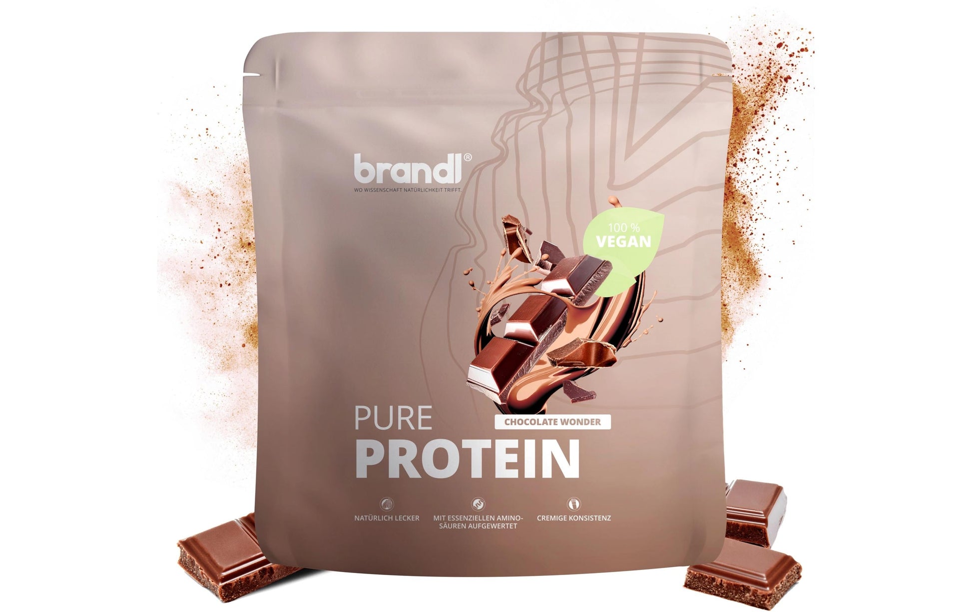 Brandl Nutrition Proteinpulver Pure Protein 2.0 Schokolade – glutenfrei, vegan – 1 kg