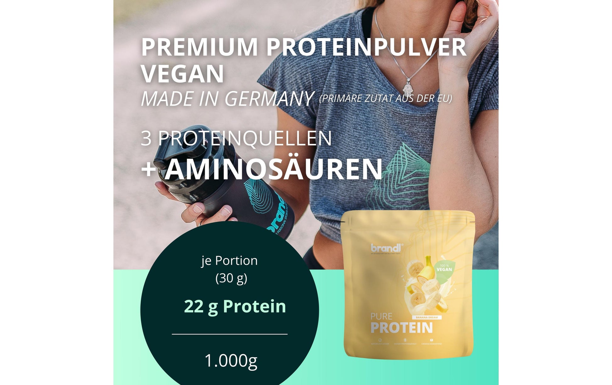 Brandl Nutrition Proteinpulver Pure Protein 2.0 Banane – glutenfrei, vegan – 1 kg