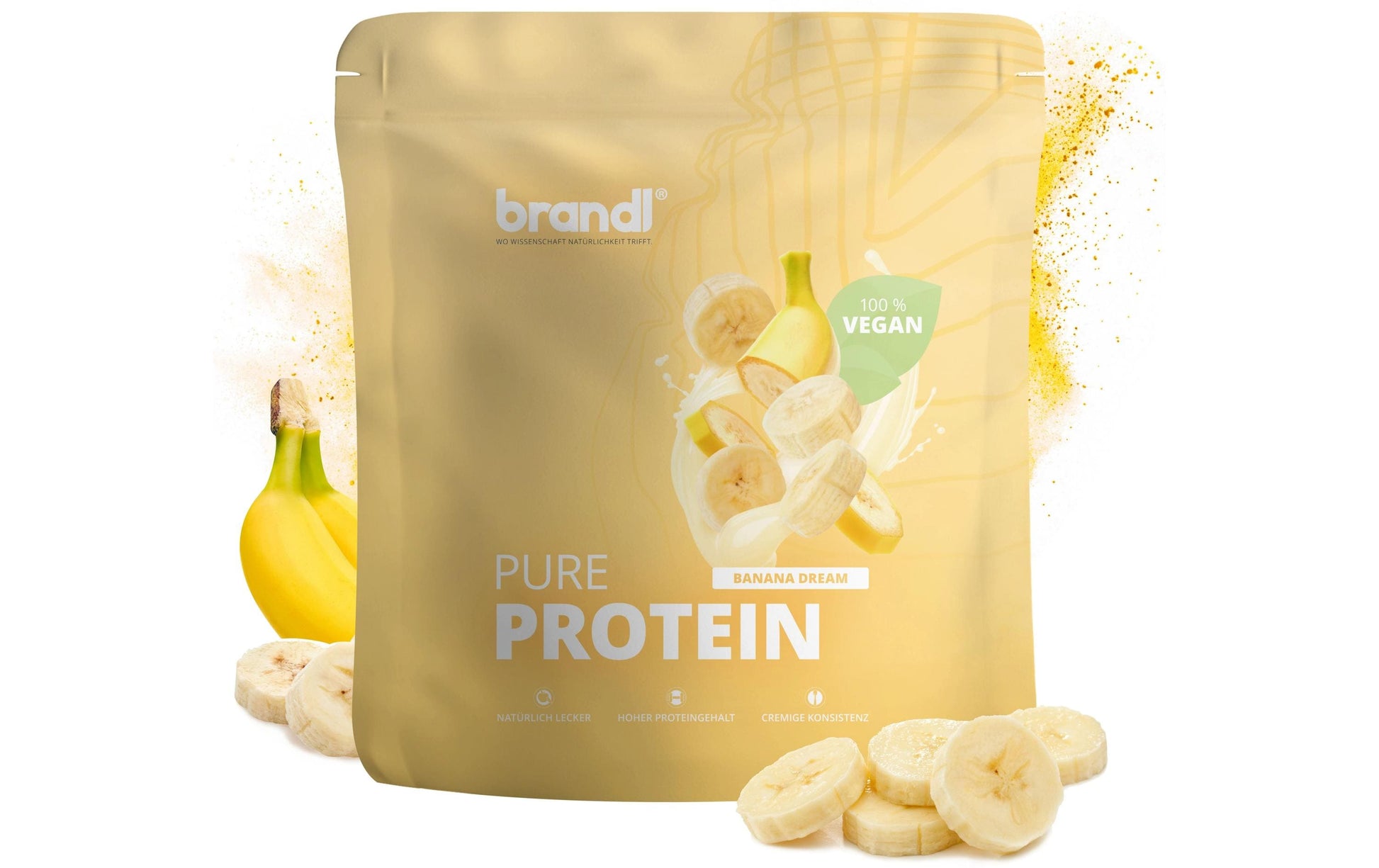 Brandl Nutrition Proteinpulver Pure Protein 2.0 Banane – glutenfrei, vegan – 1 kg