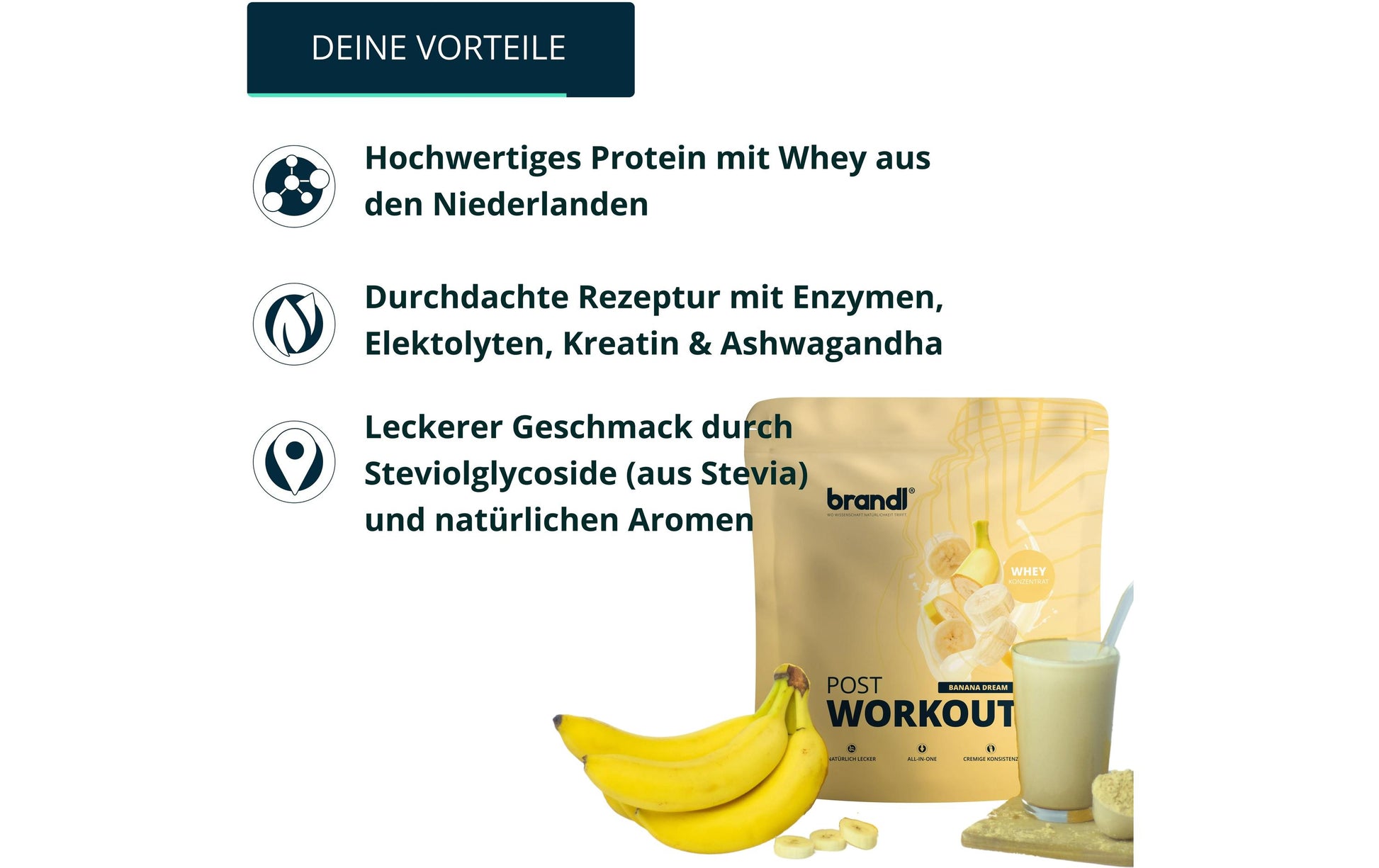 Brandl Nutrition Whey Protein Post Workout 2.0 Banane – glutenfrei – 1 kg