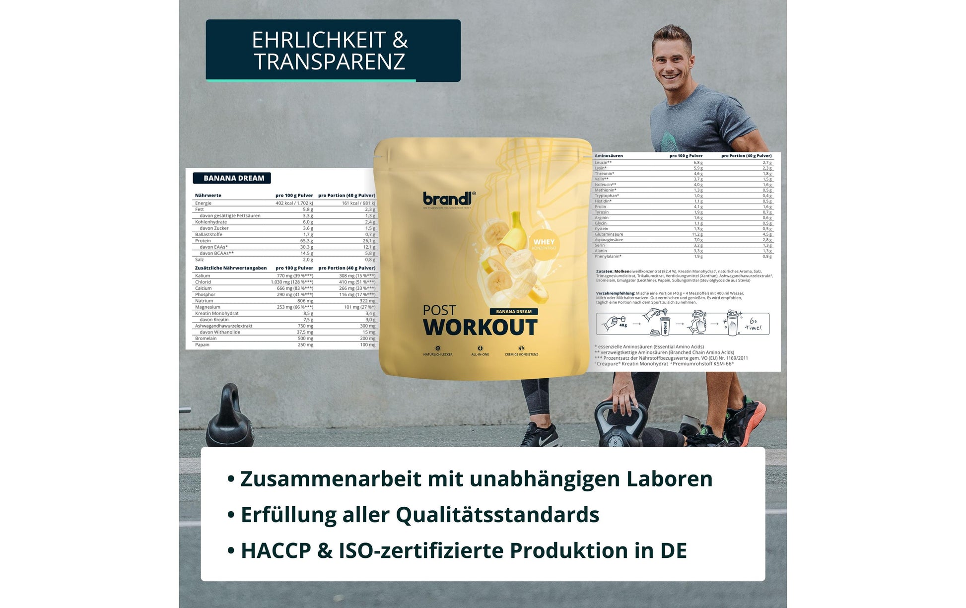 Brandl Nutrition Whey Protein Post Workout 2.0 Banane – glutenfrei – 1 kg